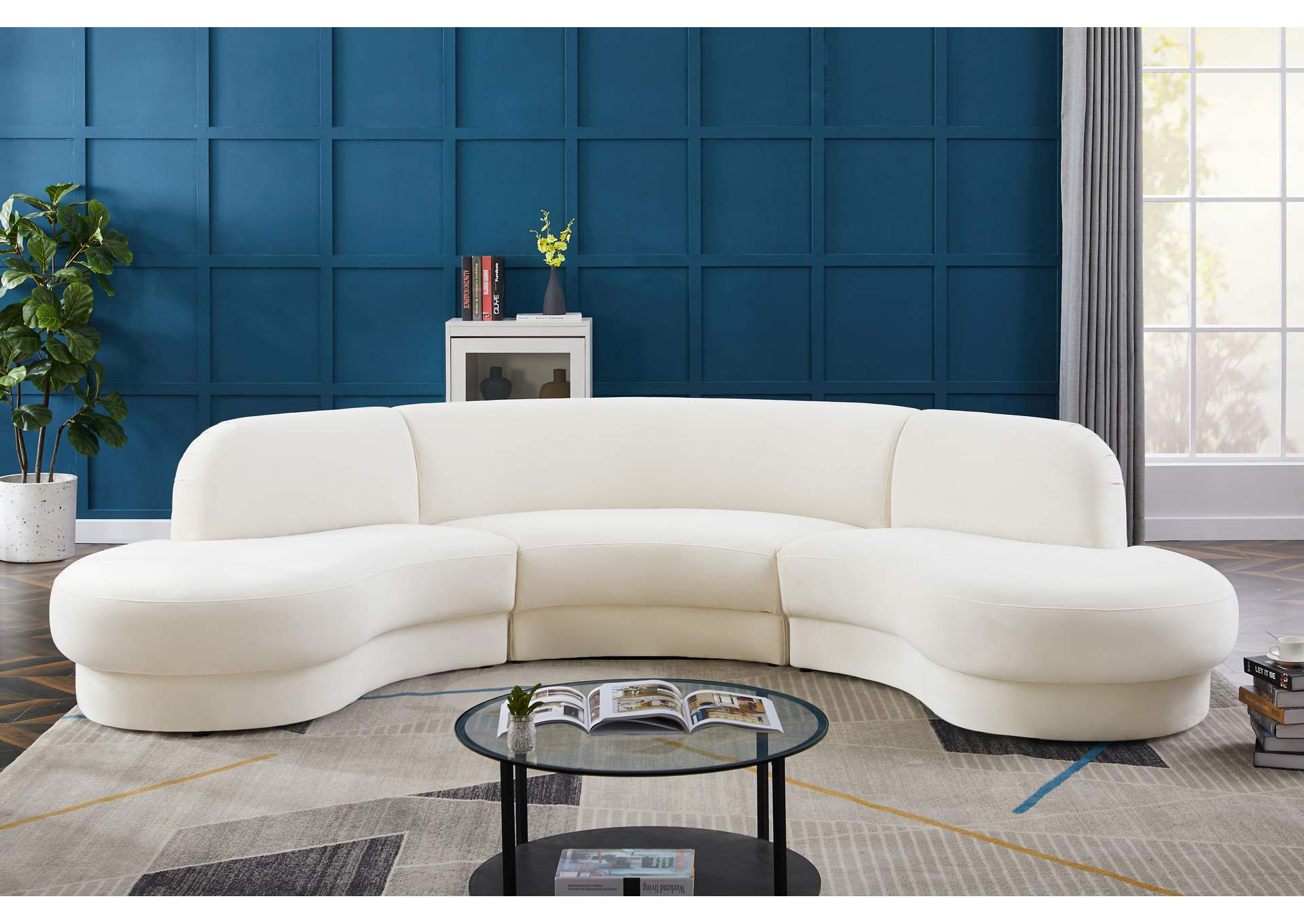 Rosa Cream Velvet 3 Piece Sectional (3 Boxes),Meridian Furniture