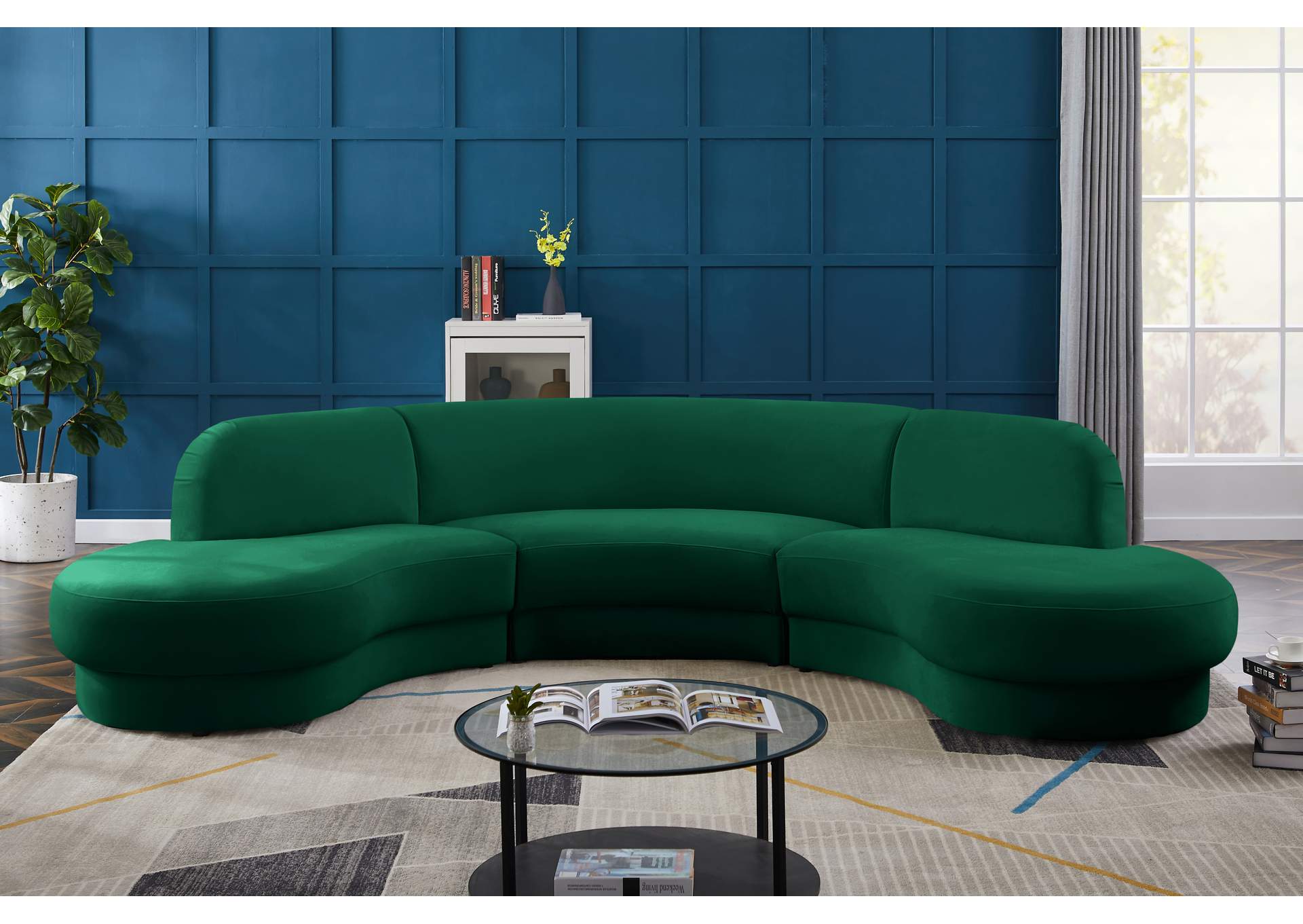 Rosa Green Velvet 3 Piece Sectional (3 Boxes),Meridian Furniture