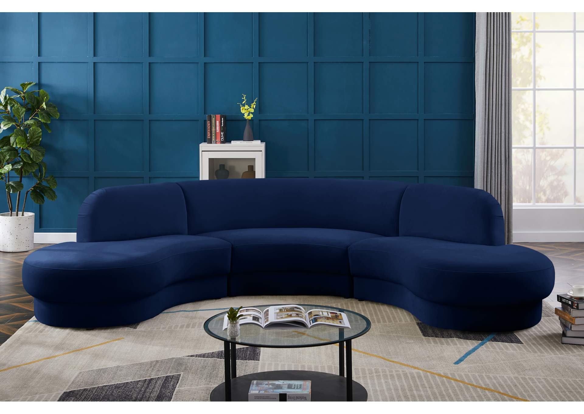 Rosa Navy Velvet 3 Piece Sectional (3 Boxes),Meridian Furniture