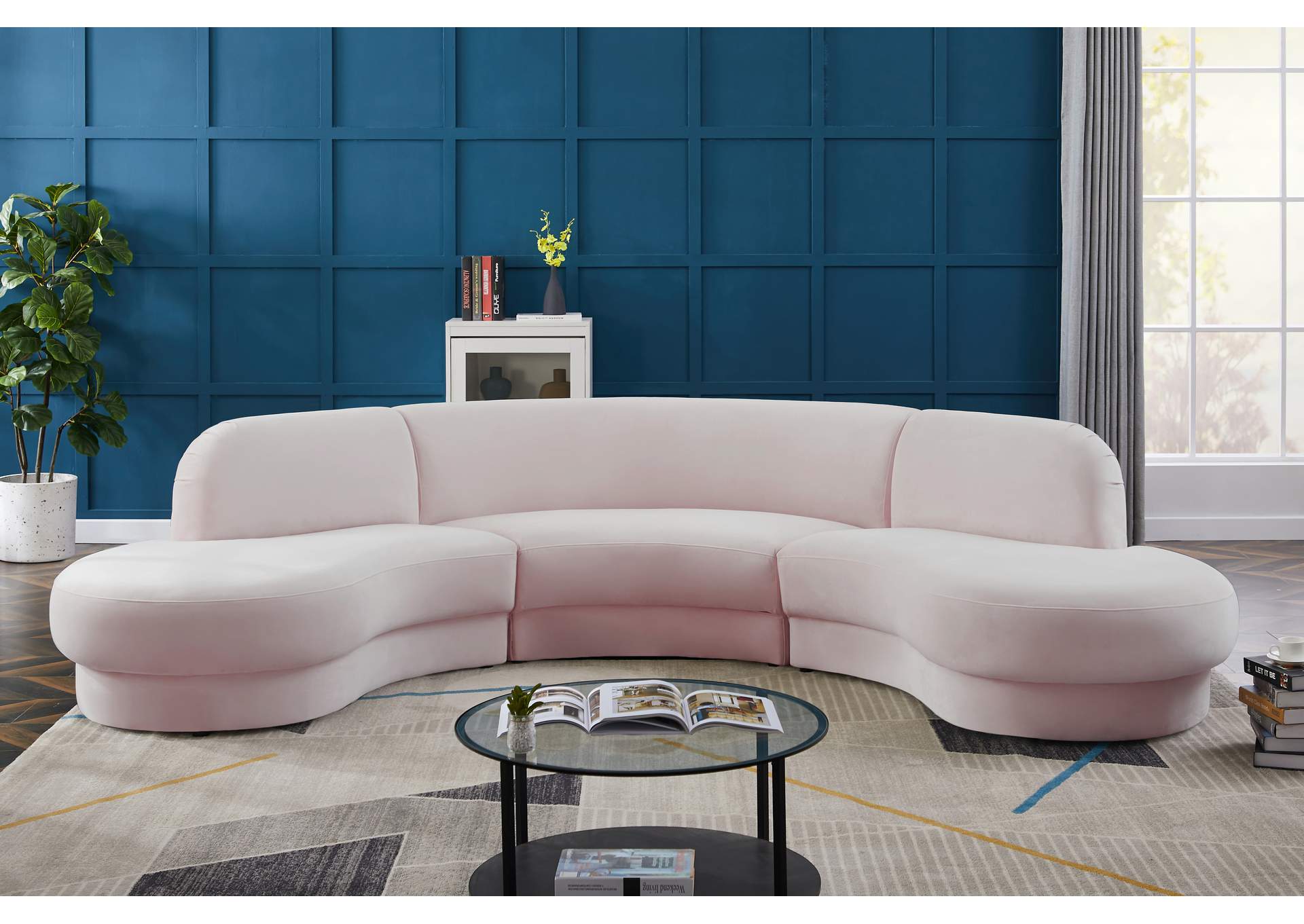 Rosa Pink Velvet 3 Piece Sectional (3 Boxes),Meridian Furniture