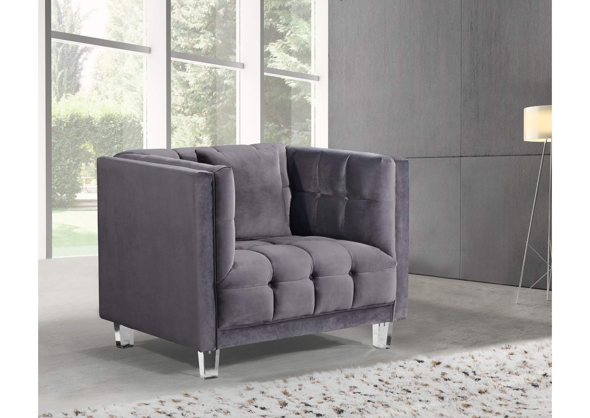 Mariel Grey Velvet Chair,Meridian Furniture