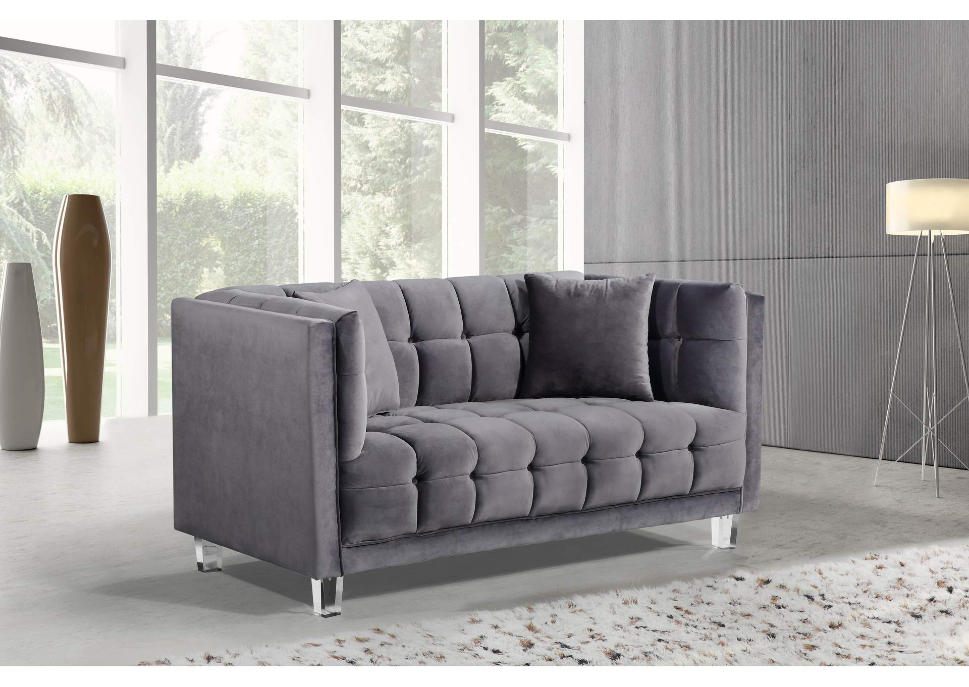 Mariel Grey Velvet Loveseat,Meridian Furniture