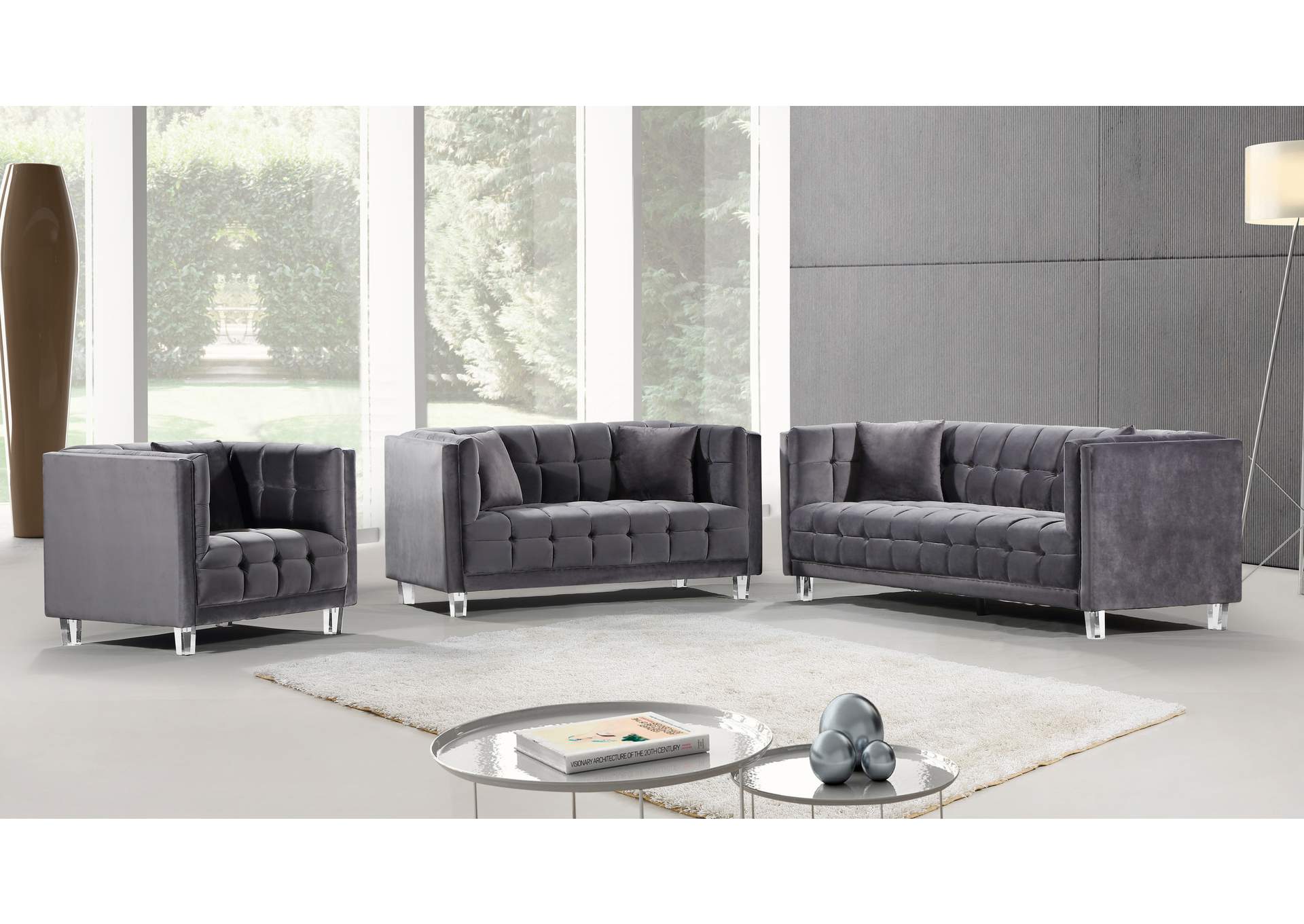 Mariel Grey Velvet Loveseat,Meridian Furniture