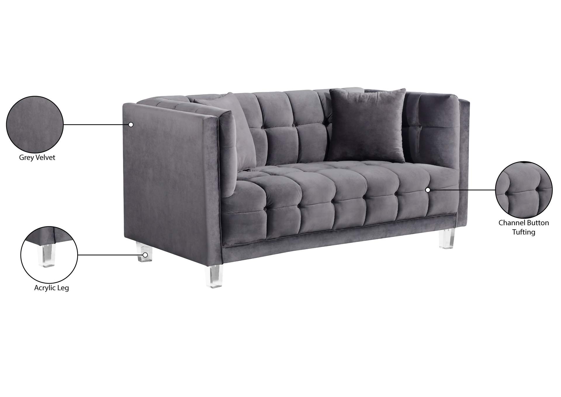 Mariel Grey Velvet Loveseat,Meridian Furniture