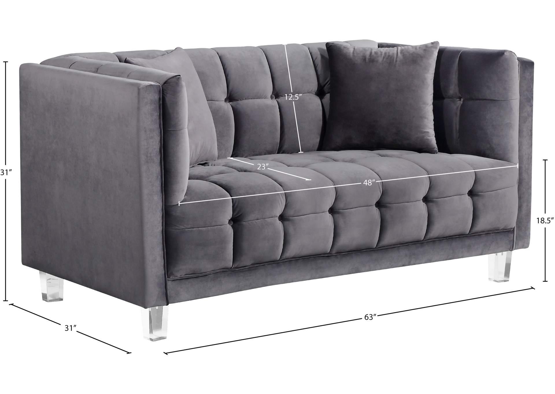 Mariel Grey Velvet Loveseat,Meridian Furniture