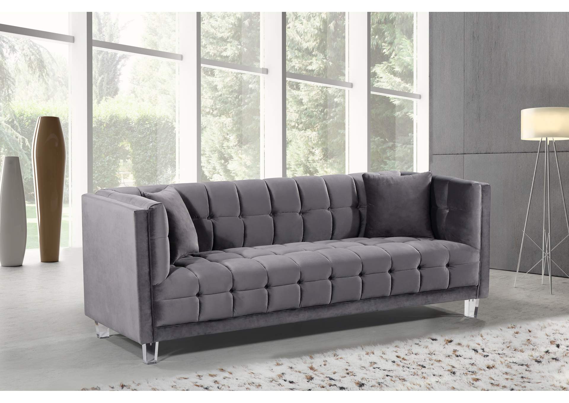 Mariel Grey Velvet Sofa,Meridian Furniture