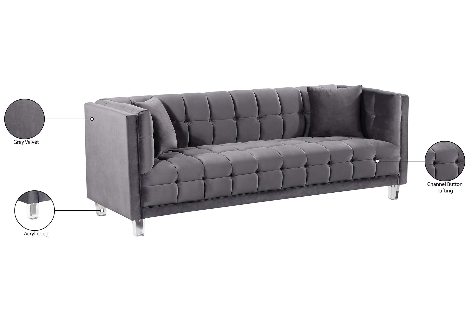 Mariel Grey Velvet Sofa,Meridian Furniture