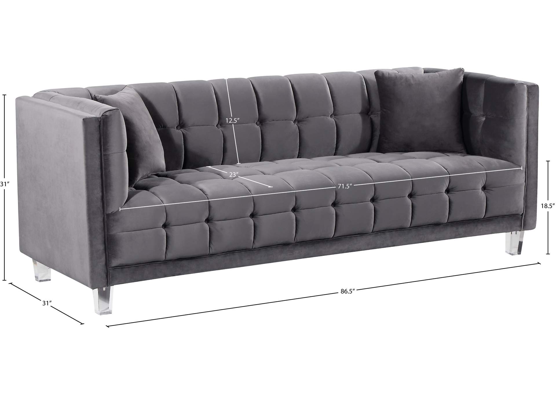 Mariel Grey Velvet Sofa,Meridian Furniture