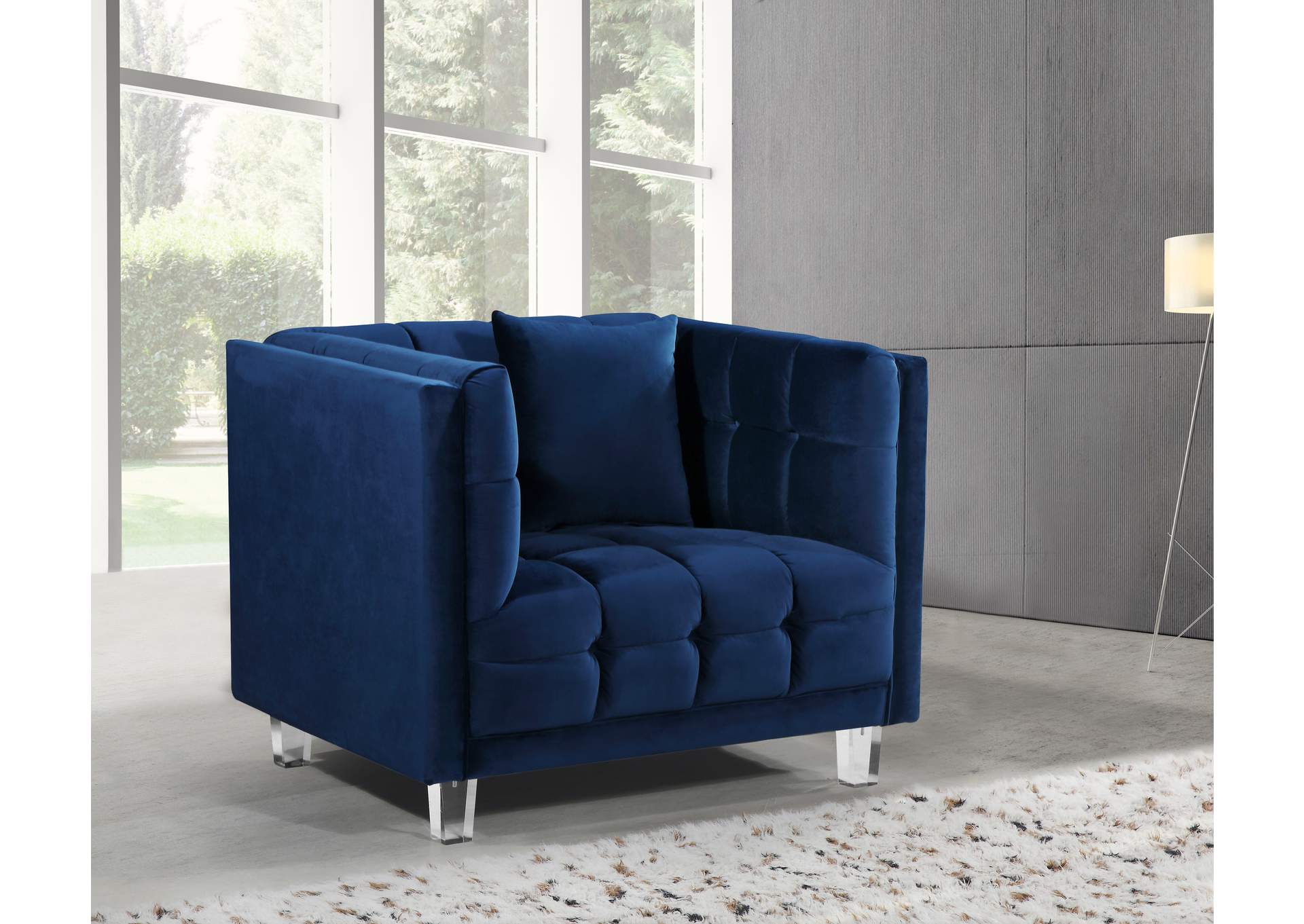 Mariel Navy Velvet Chair,Meridian Furniture