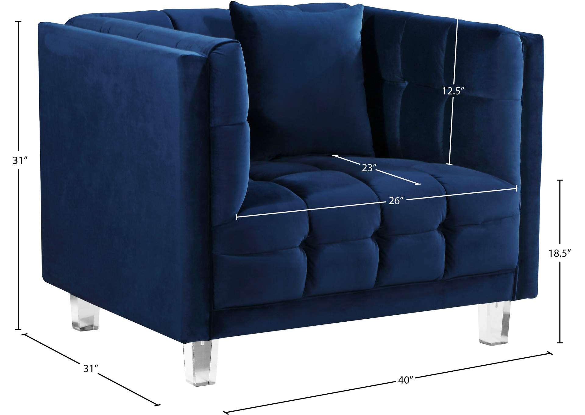 Mariel Navy Velvet Chair,Meridian Furniture