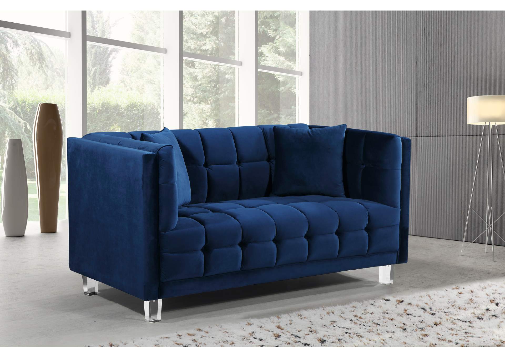 Mariel Navy Velvet Loveseat,Meridian Furniture