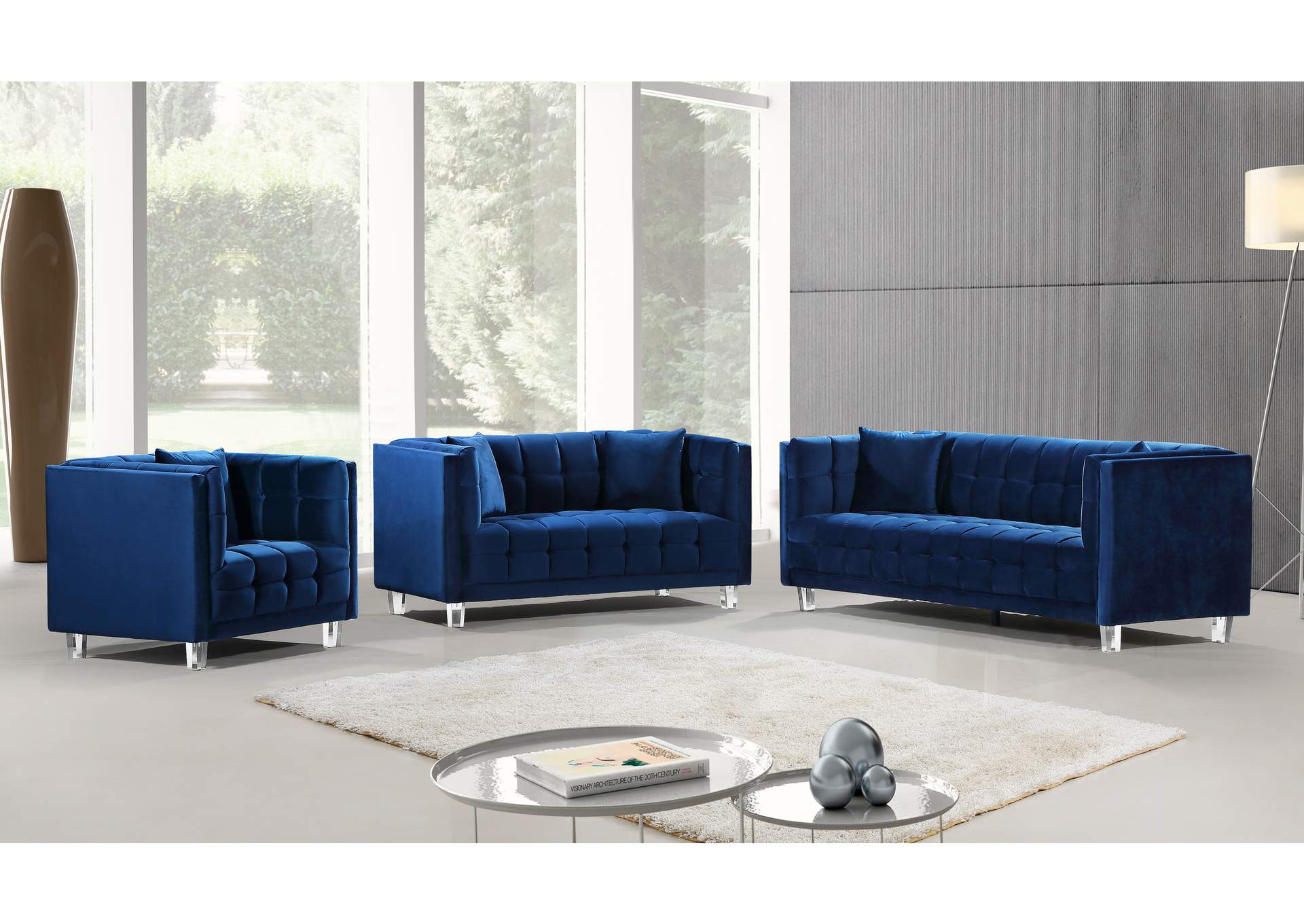 Mariel Navy Velvet Loveseat,Meridian Furniture