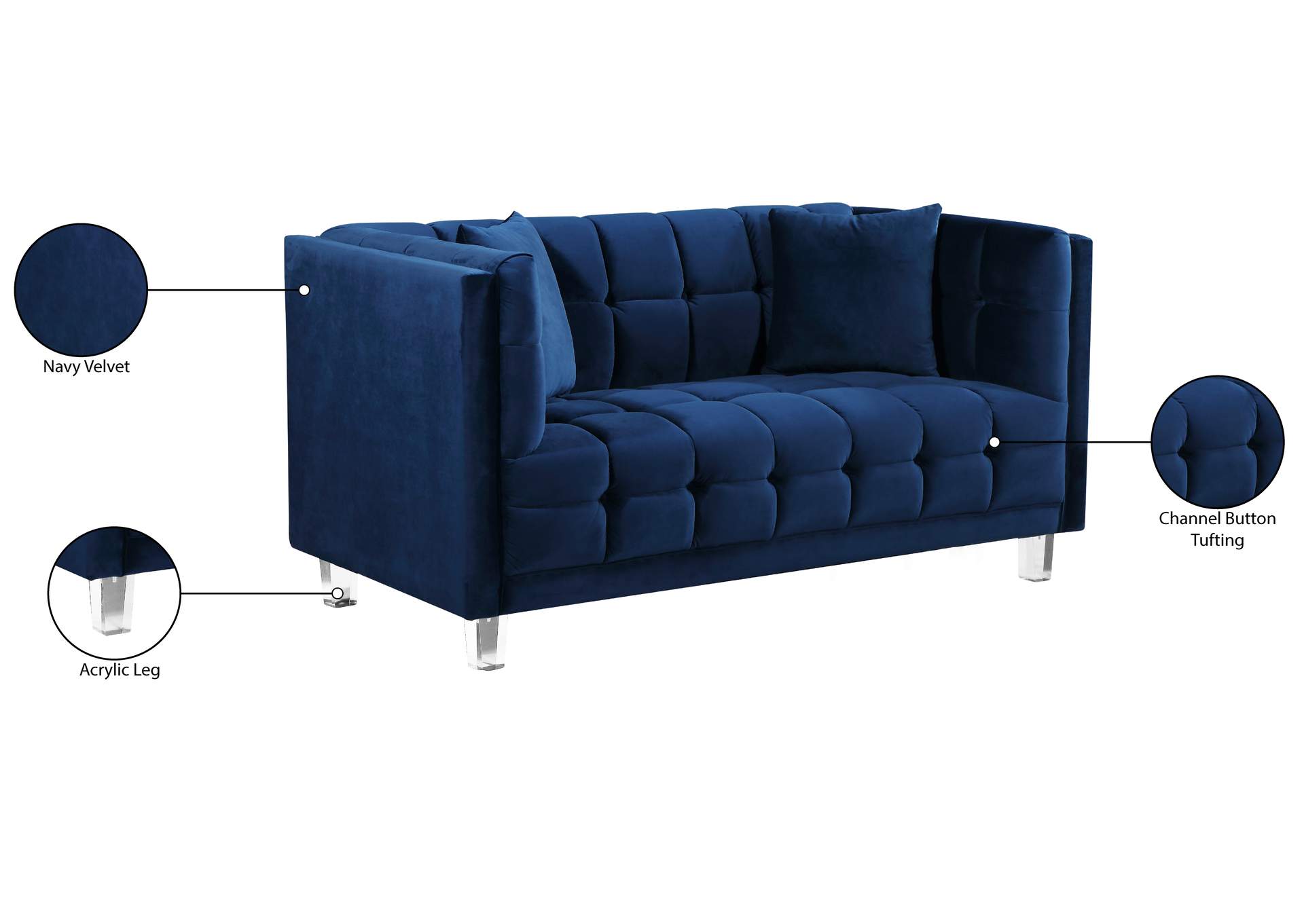 Mariel Navy Velvet Loveseat,Meridian Furniture