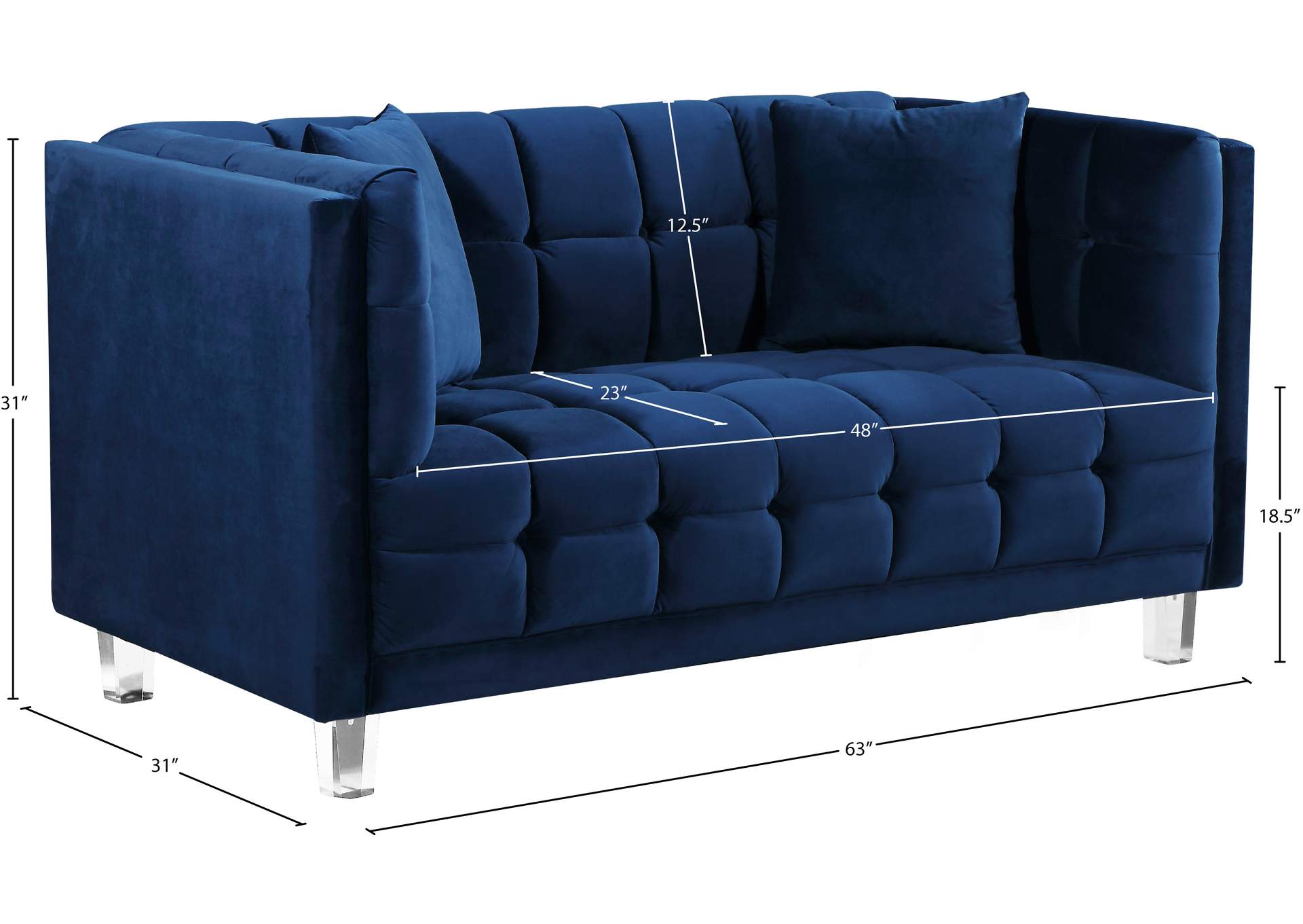 Mariel Navy Velvet Loveseat,Meridian Furniture