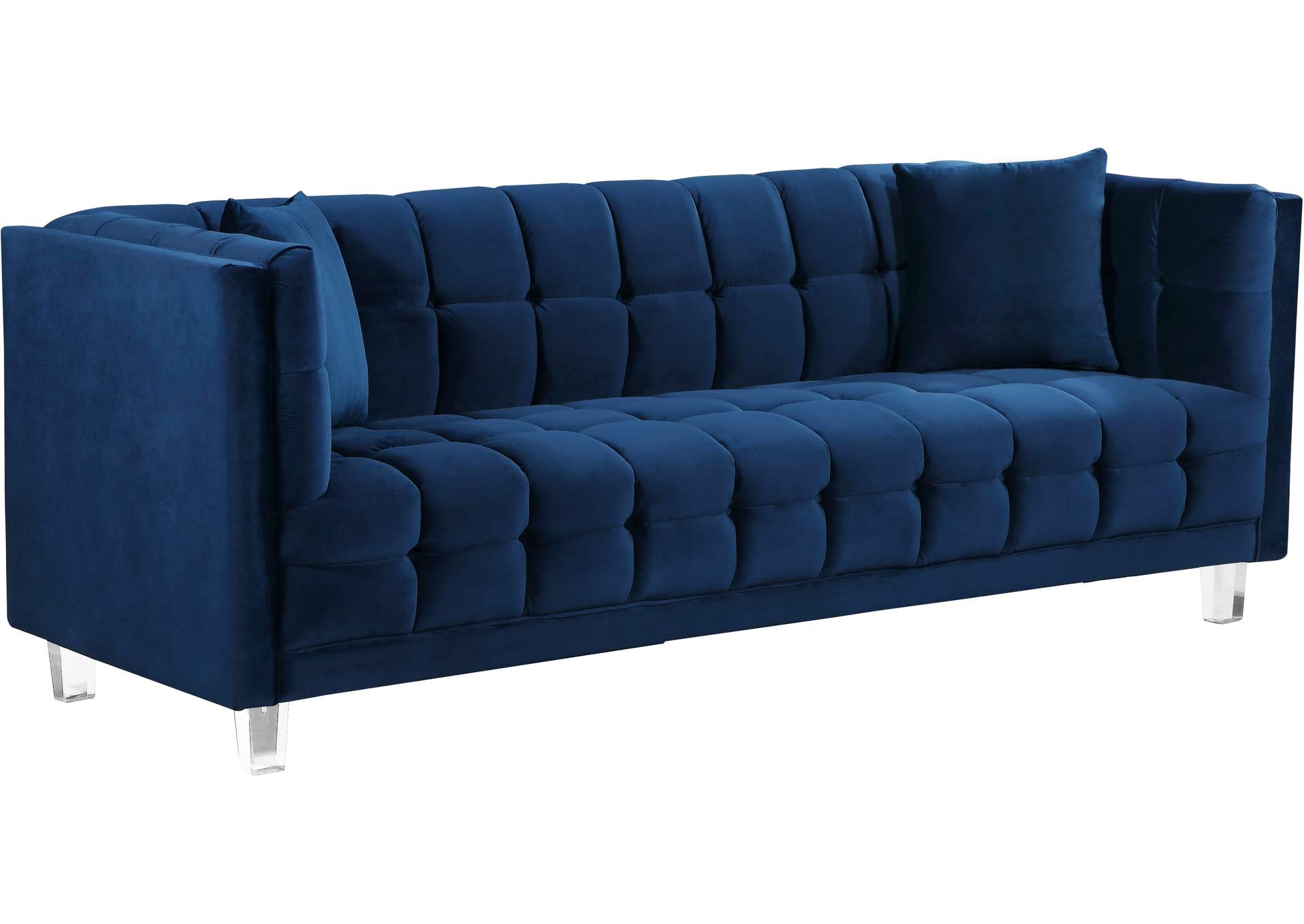 Mariel Navy Velvet Sofa,Meridian Furniture