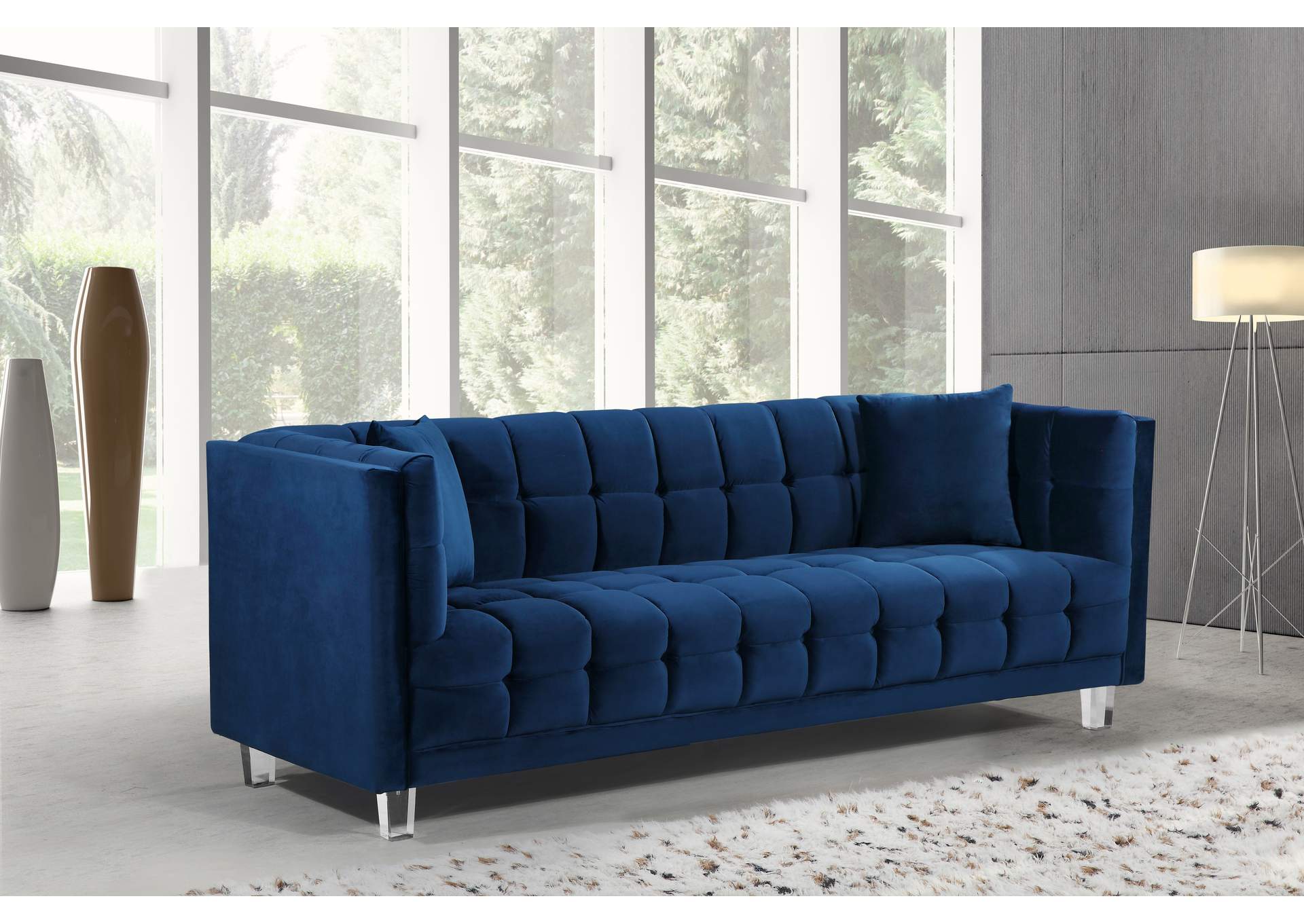 Mariel Navy Velvet Sofa,Meridian Furniture