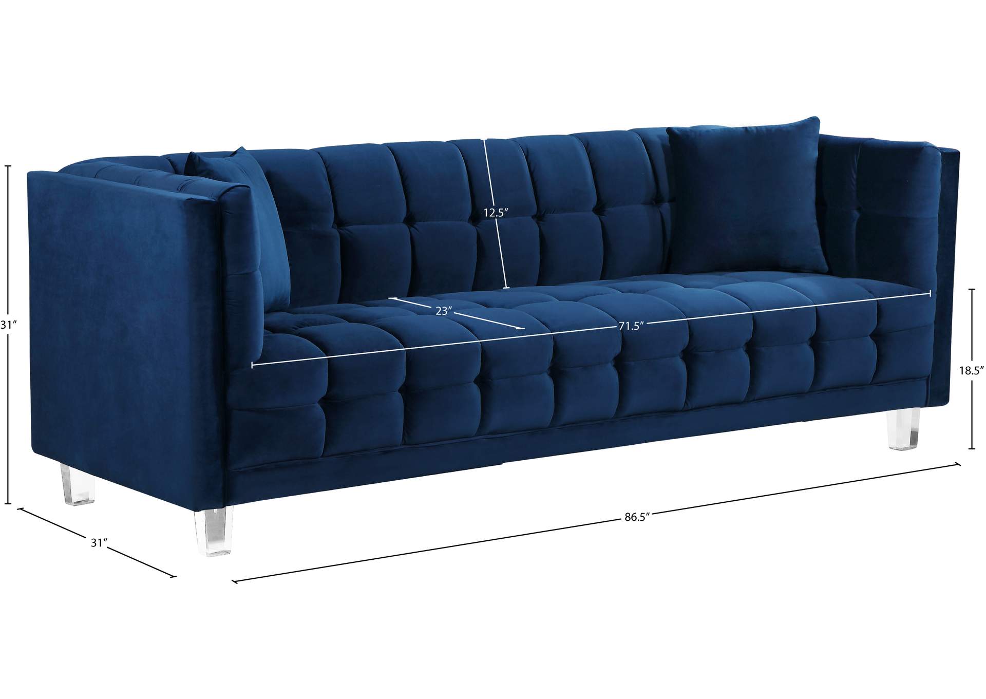 Mariel Navy Velvet Sofa,Meridian Furniture