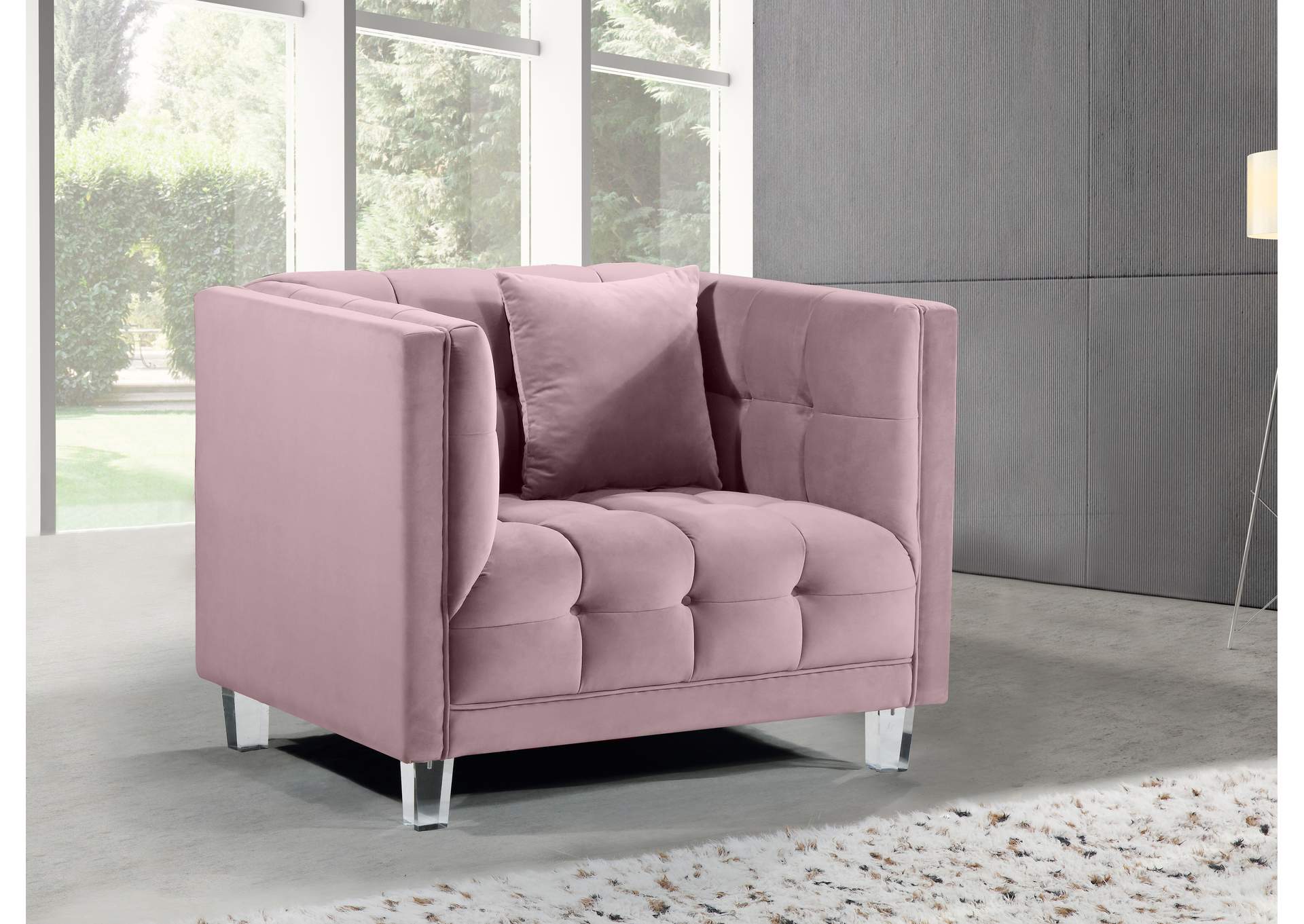 Mariel Pink Velvet Chair,Meridian Furniture