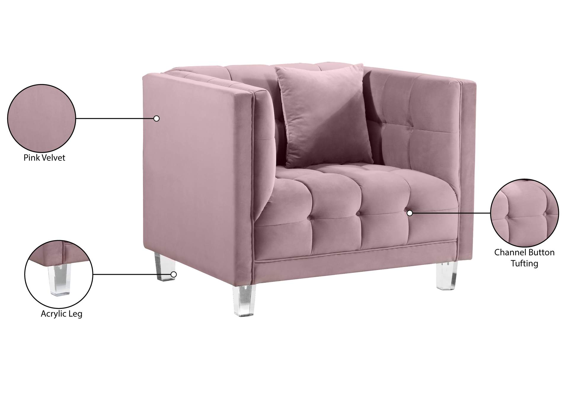 Mariel Pink Velvet Chair,Meridian Furniture