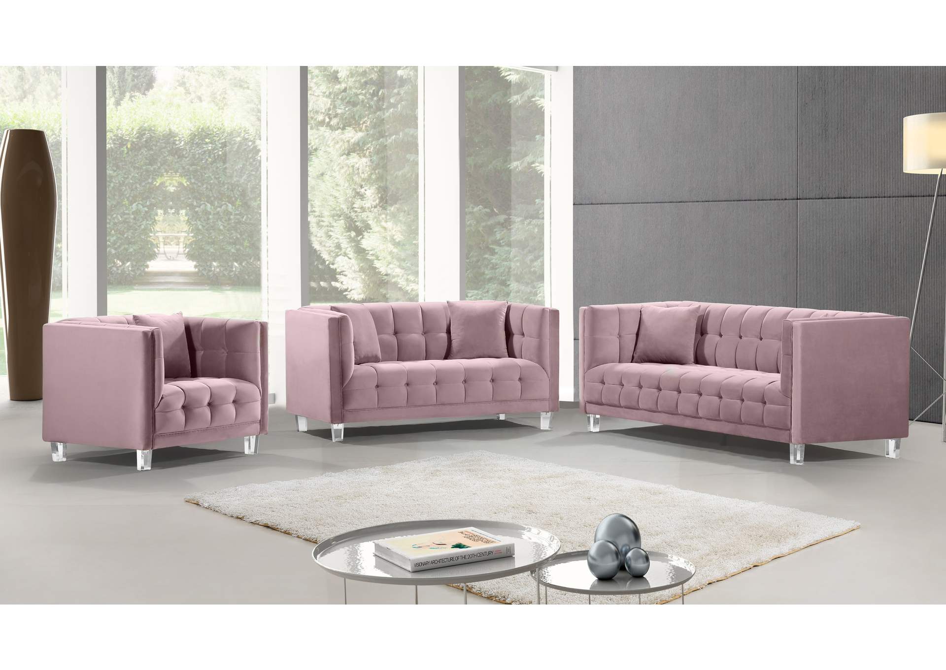 Mariel Pink Velvet Loveseat,Meridian Furniture