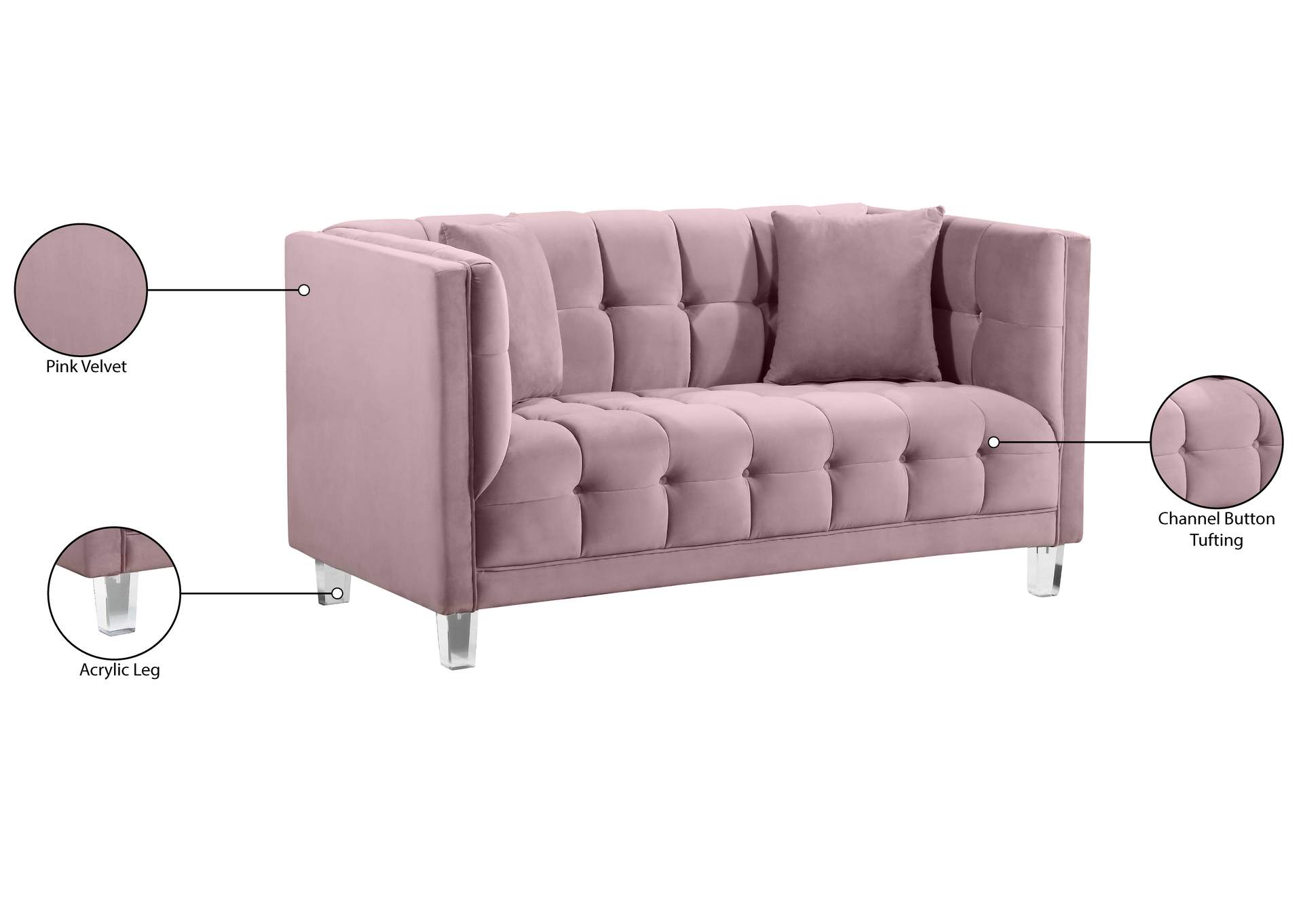 Mariel Pink Velvet Loveseat,Meridian Furniture