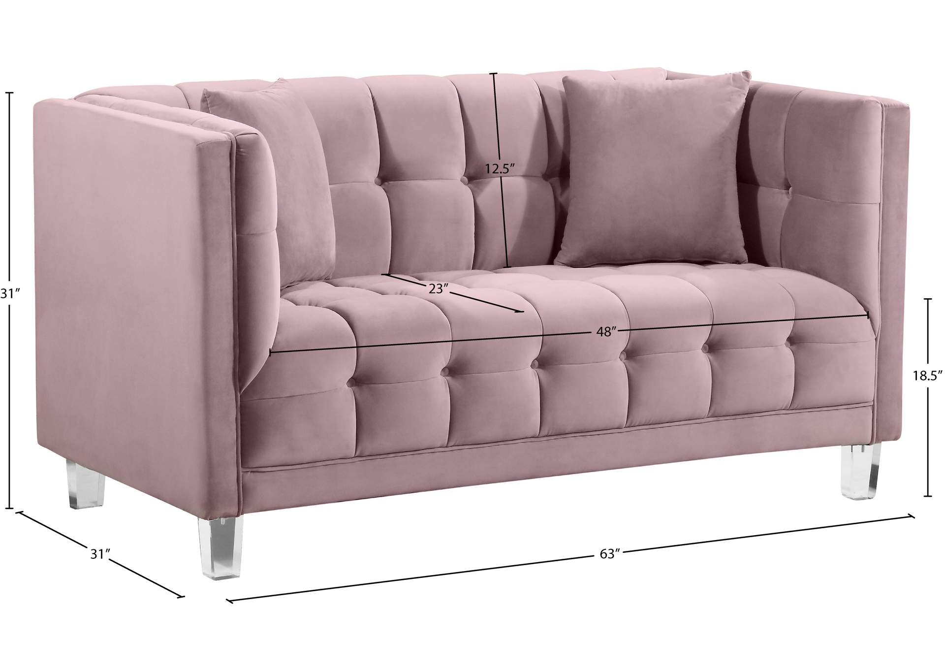 Mariel Pink Velvet Loveseat,Meridian Furniture