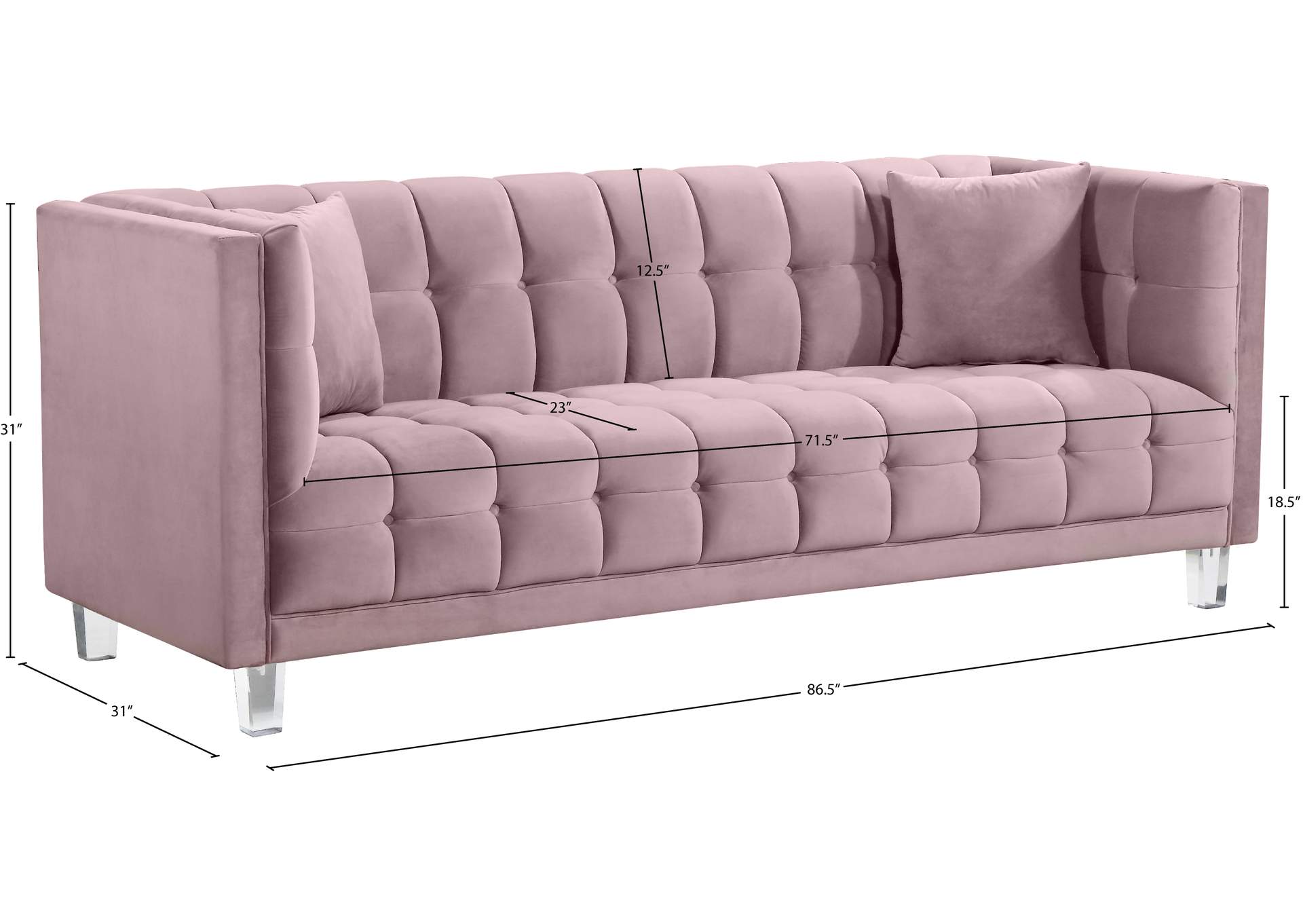 Mariel Pink Velvet Sofa,Meridian Furniture