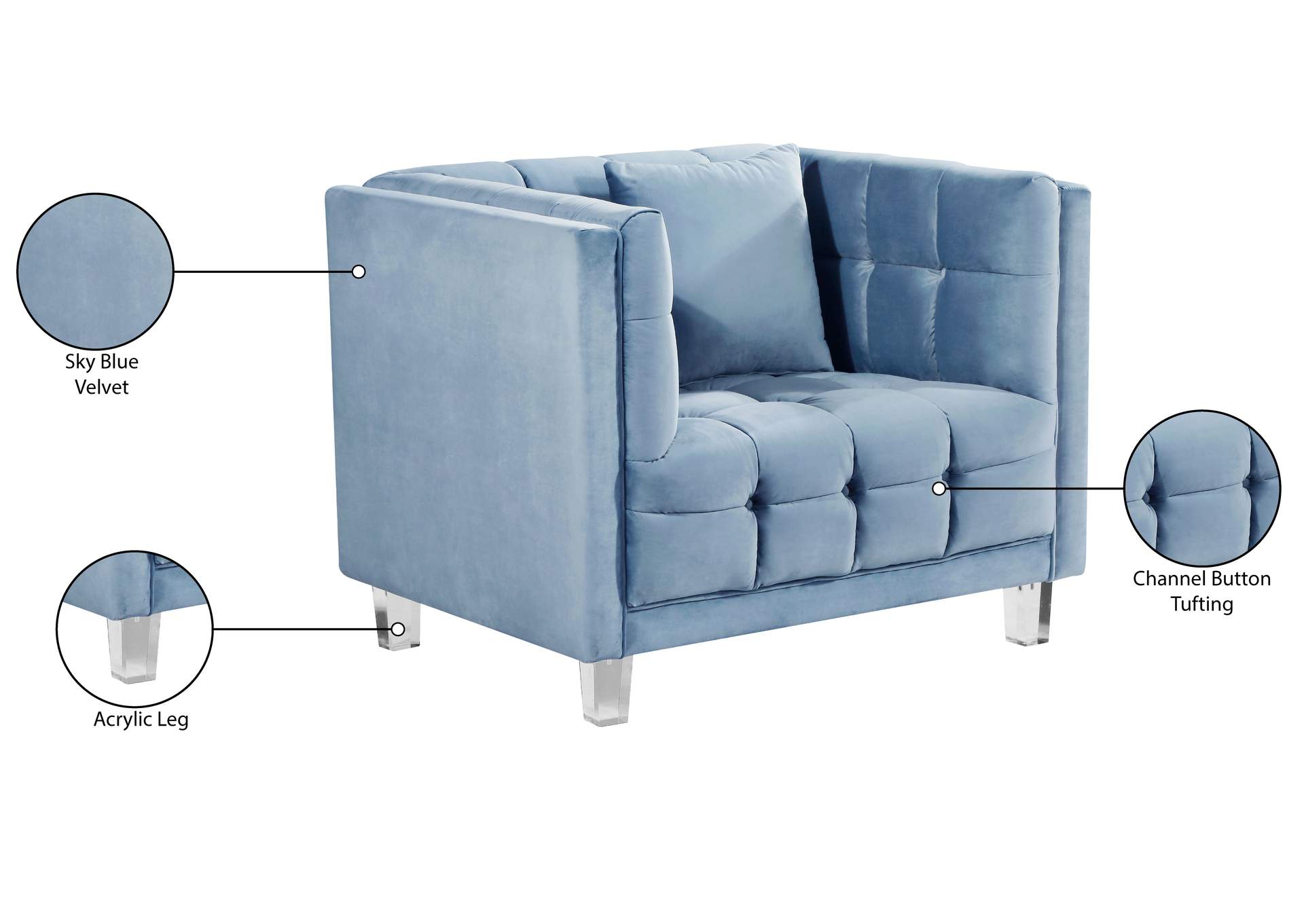 Mariel Sky Blue Velvet Chair,Meridian Furniture