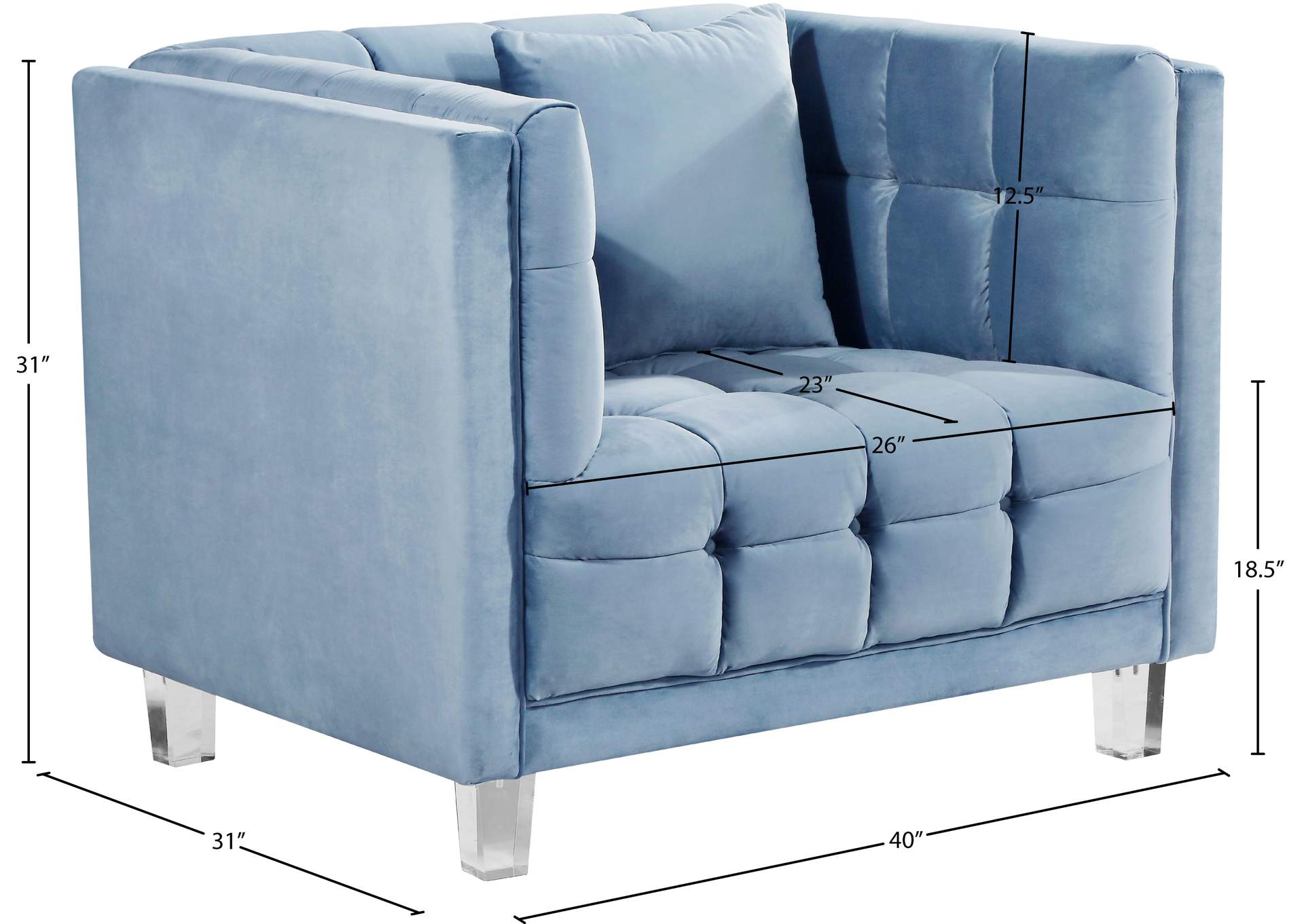 Mariel Sky Blue Velvet Chair,Meridian Furniture