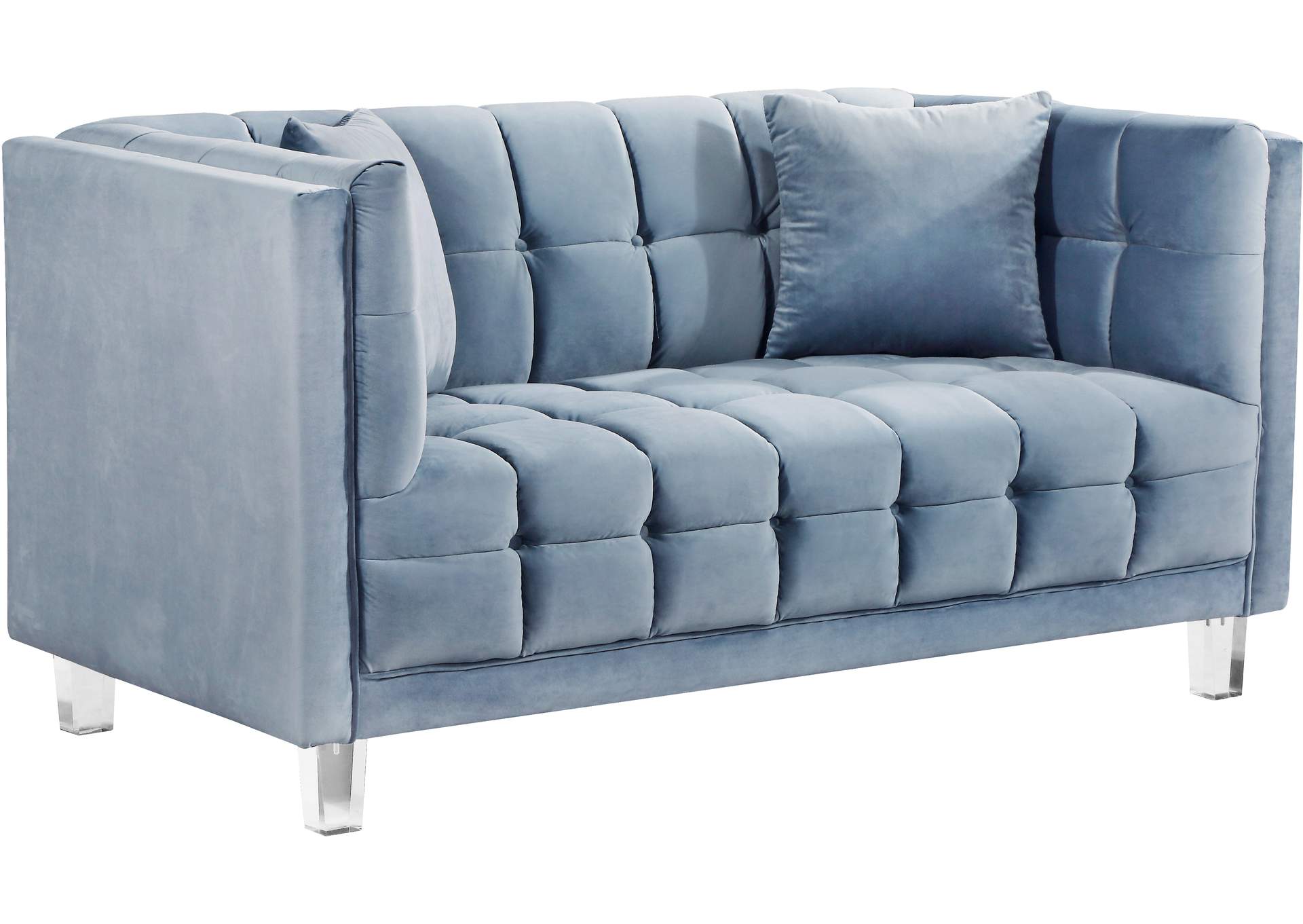 Mariel Sky Blue Velvet Loveseat,Meridian Furniture