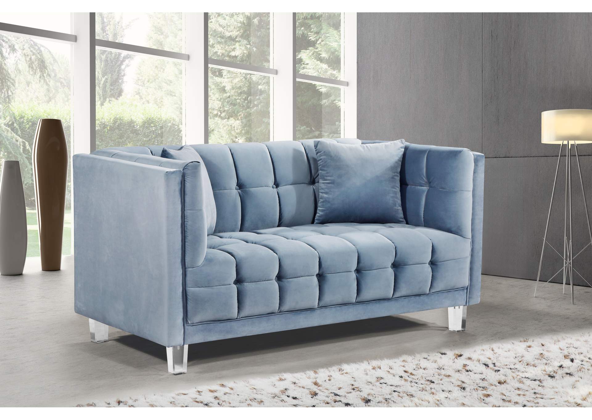 Mariel Sky Blue Velvet Loveseat,Meridian Furniture