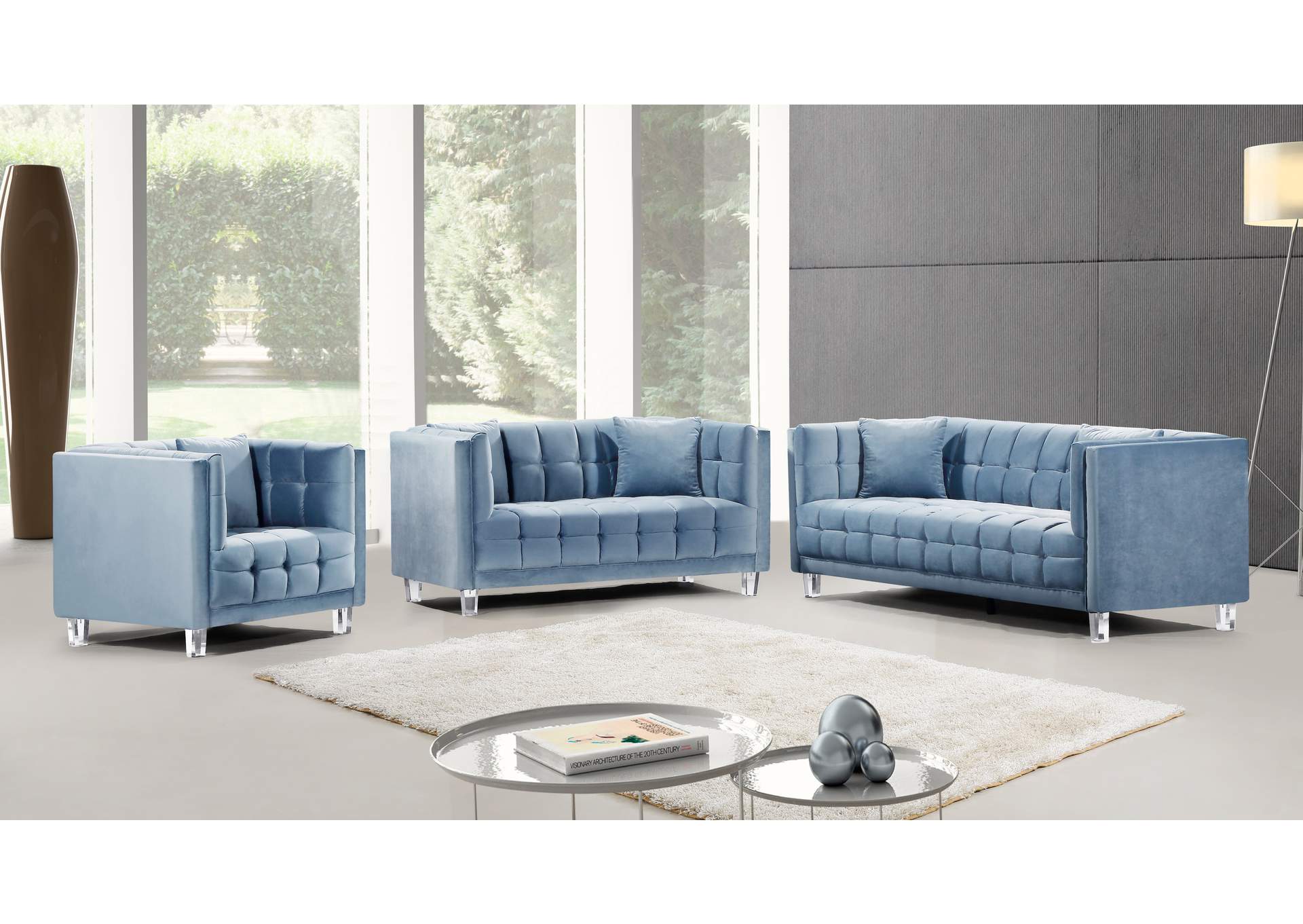 Mariel Sky Blue Velvet Loveseat,Meridian Furniture