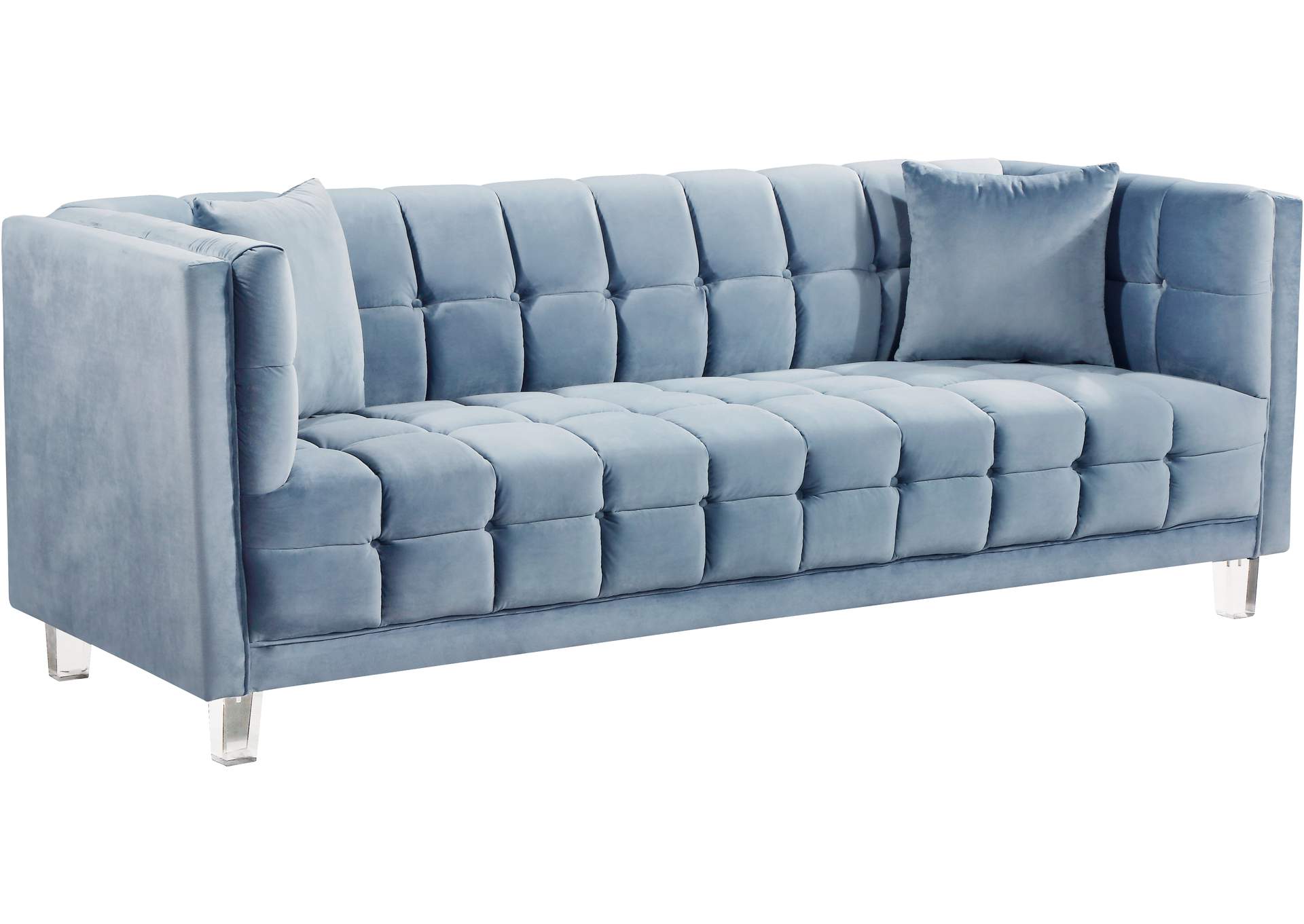 Mariel Sky Blue Velvet Sofa,Meridian Furniture