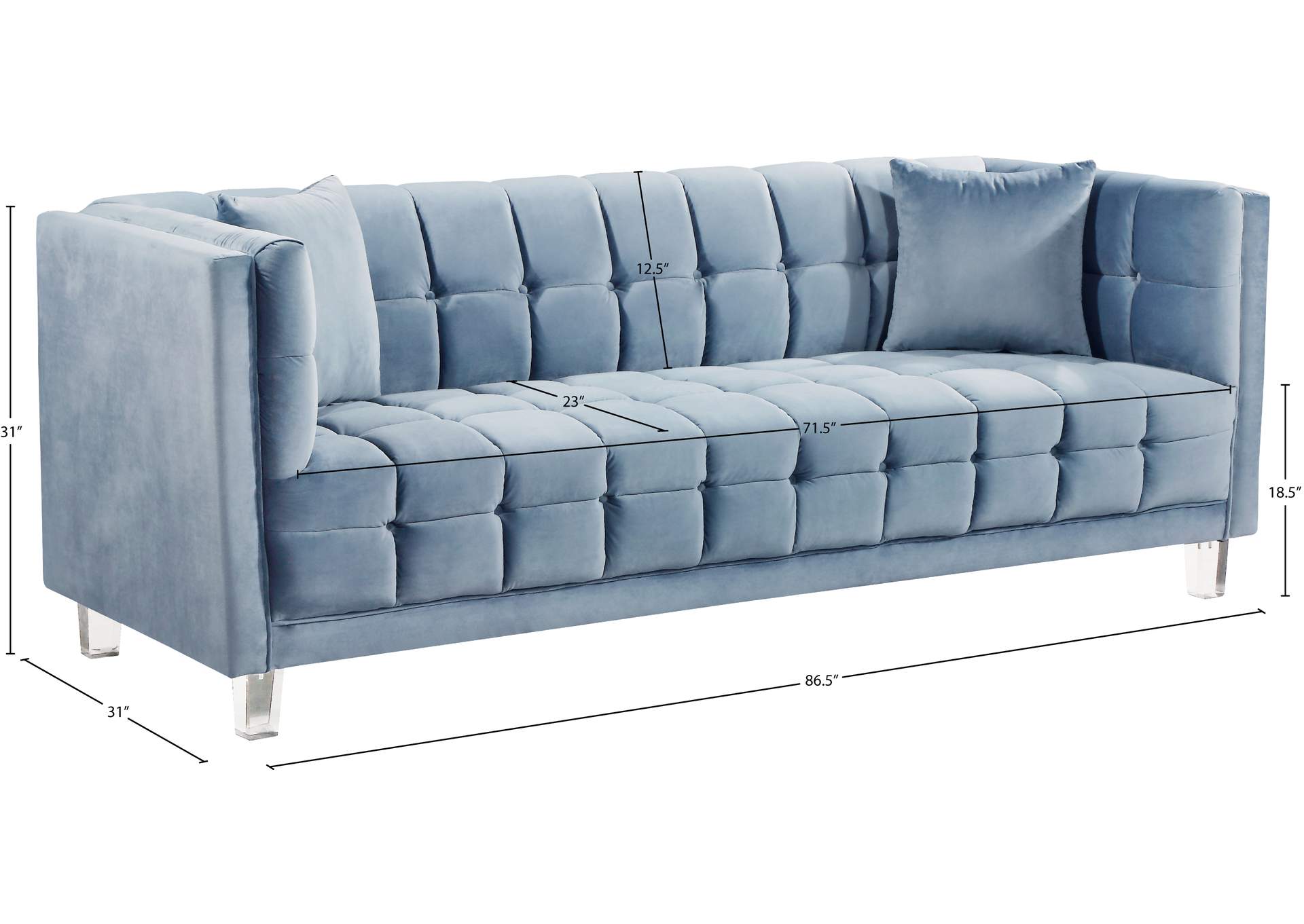 Mariel Sky Blue Velvet Sofa,Meridian Furniture