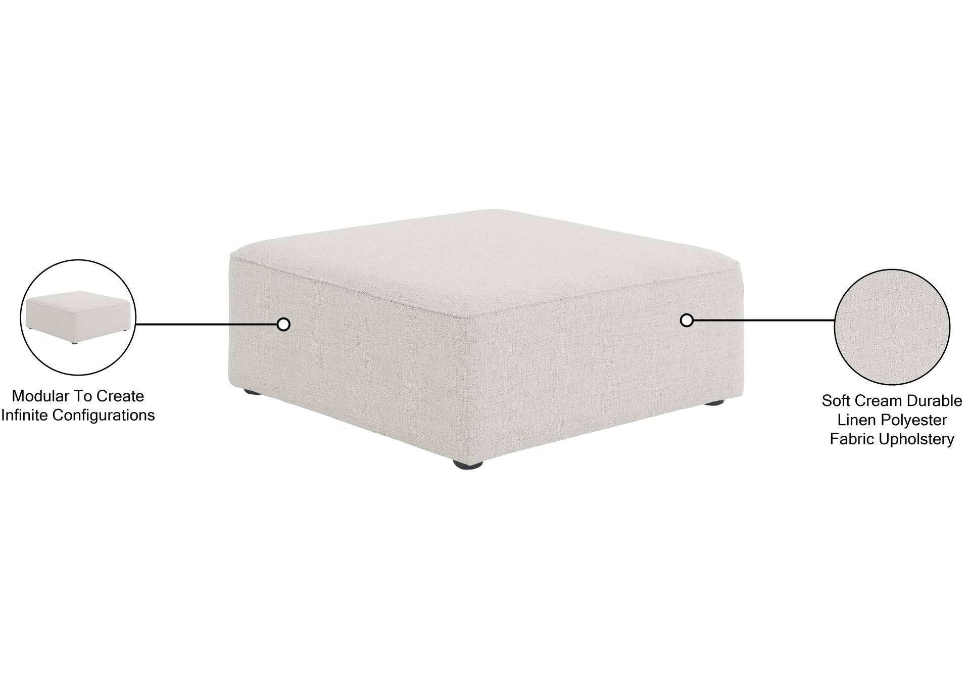 Cube Cream Durable Linen Textured Ottoman,Meridian Furniture