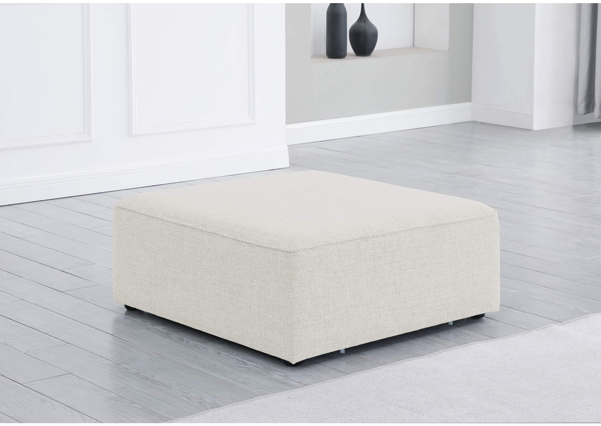 Cube Cream Durable Linen Textured Ottoman,Meridian Furniture