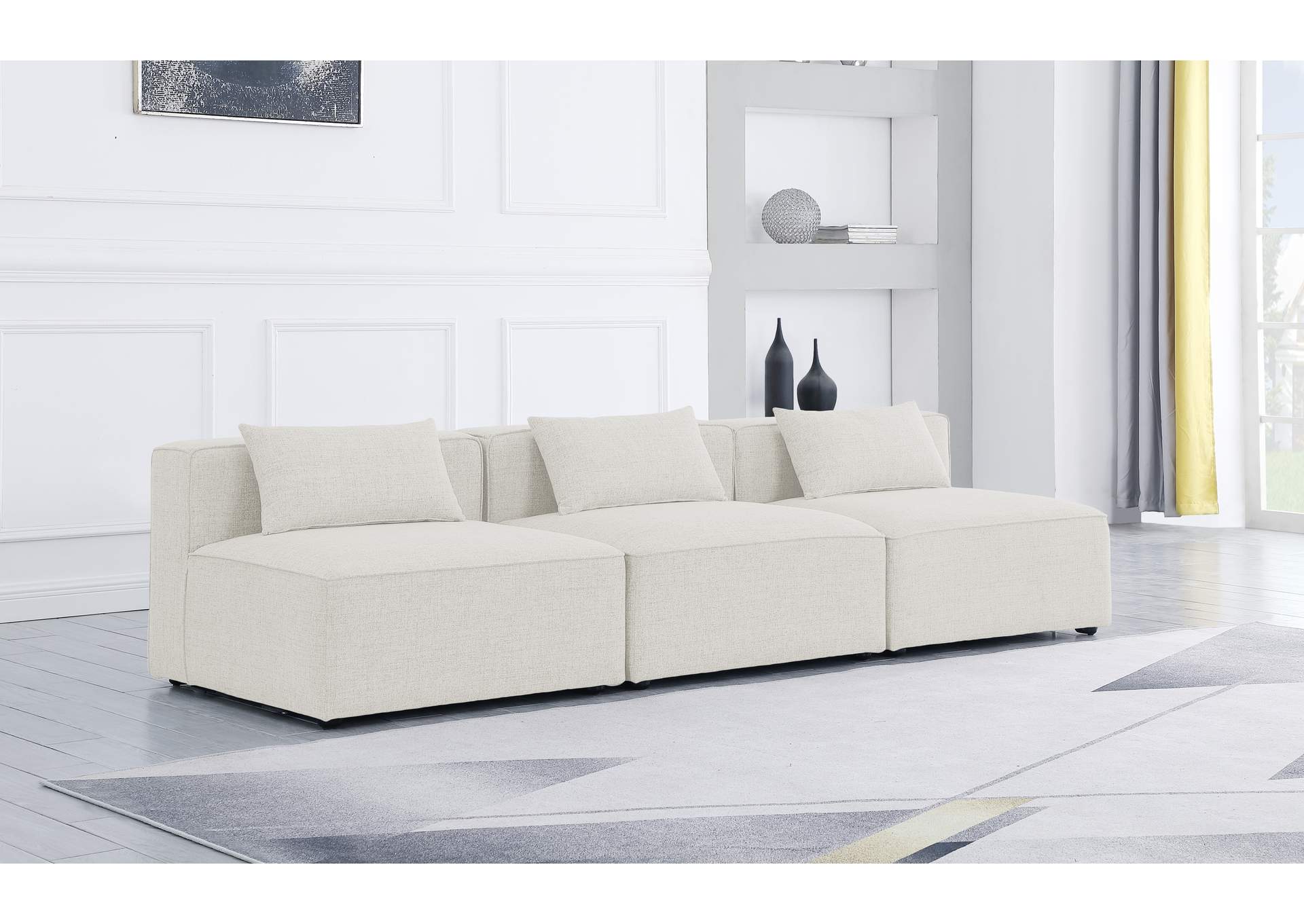 Cube Cream Durable Linen Textured Modular Sofa,Meridian Furniture