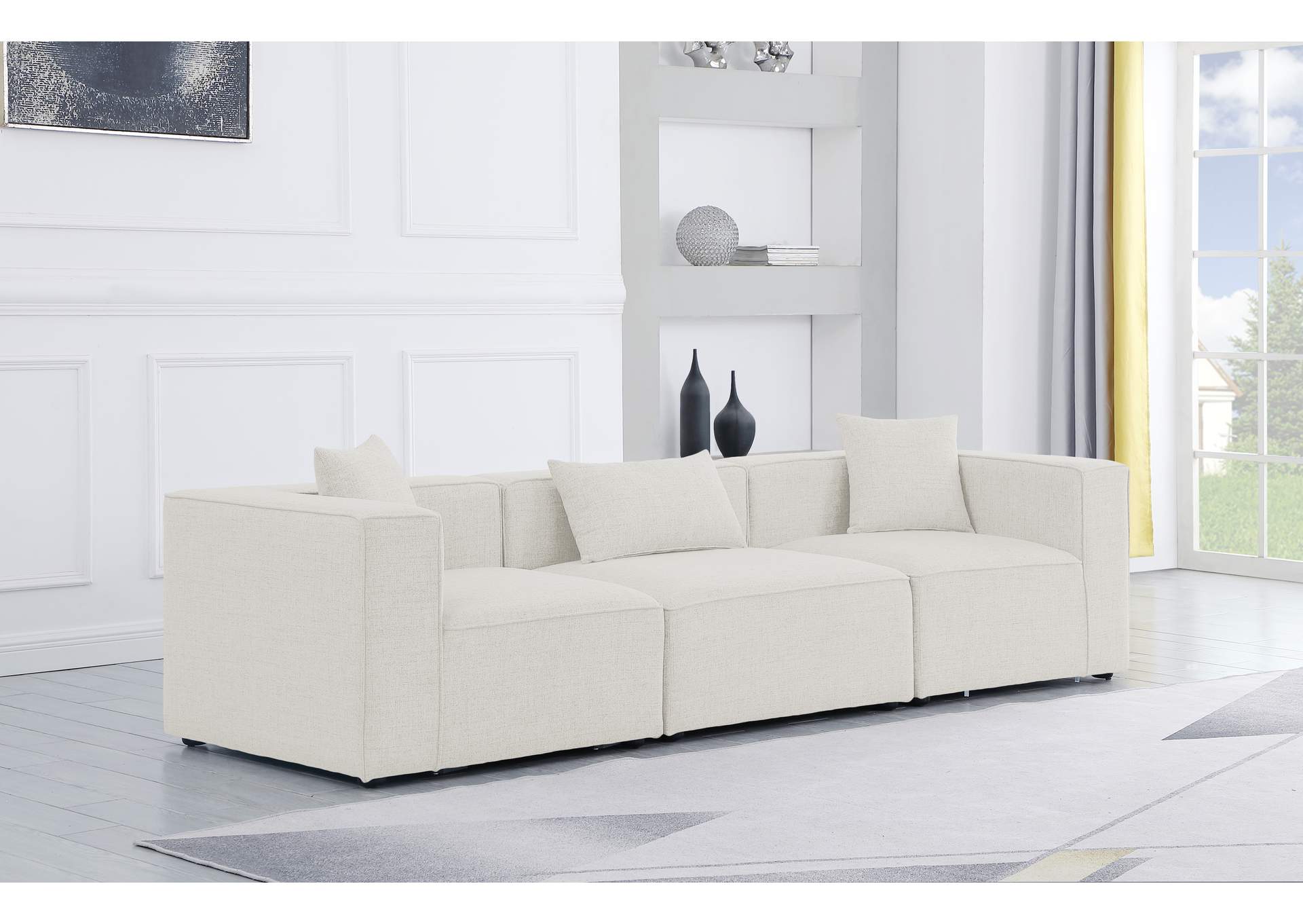 Cube Cream Durable Linen Textured Modular Sofa,Meridian Furniture