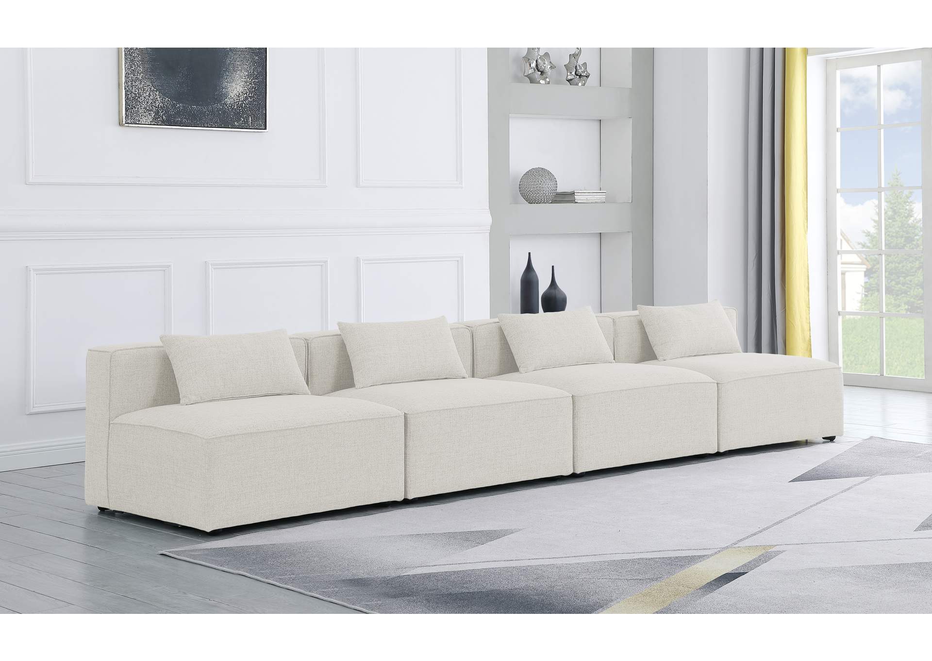 Cube Cream Durable Linen Textured Modular Sofa,Meridian Furniture