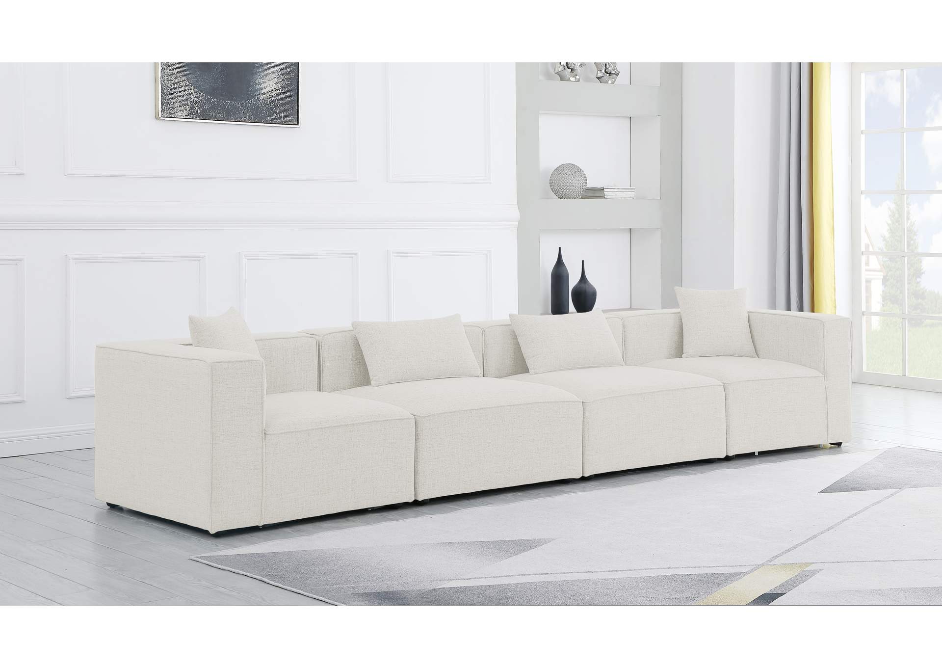 Cube Cream Durable Linen Textured Modular Sofa,Meridian Furniture