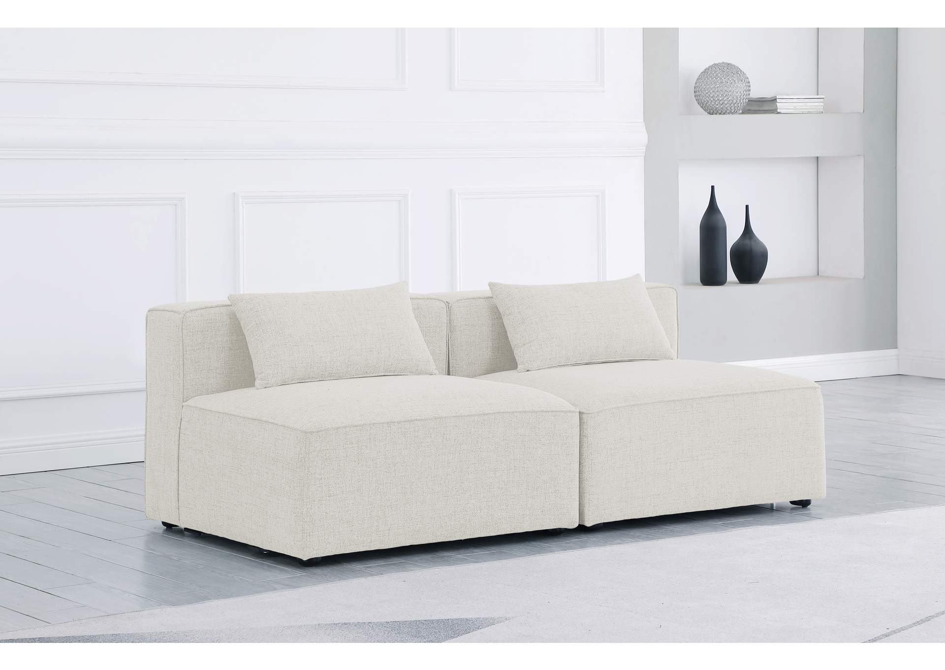 Cube Cream Durable Linen Textured Modular Sofa,Meridian Furniture