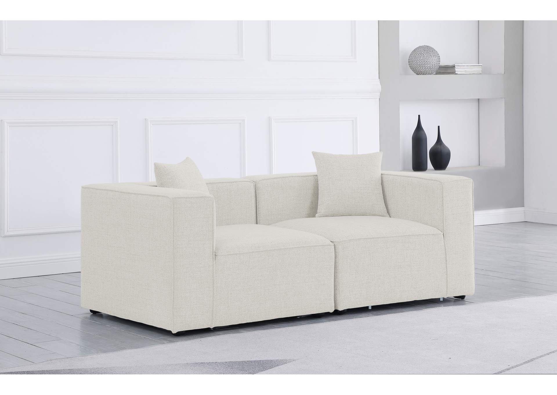 Cube Cream Durable Linen Textured Modular Sofa,Meridian Furniture