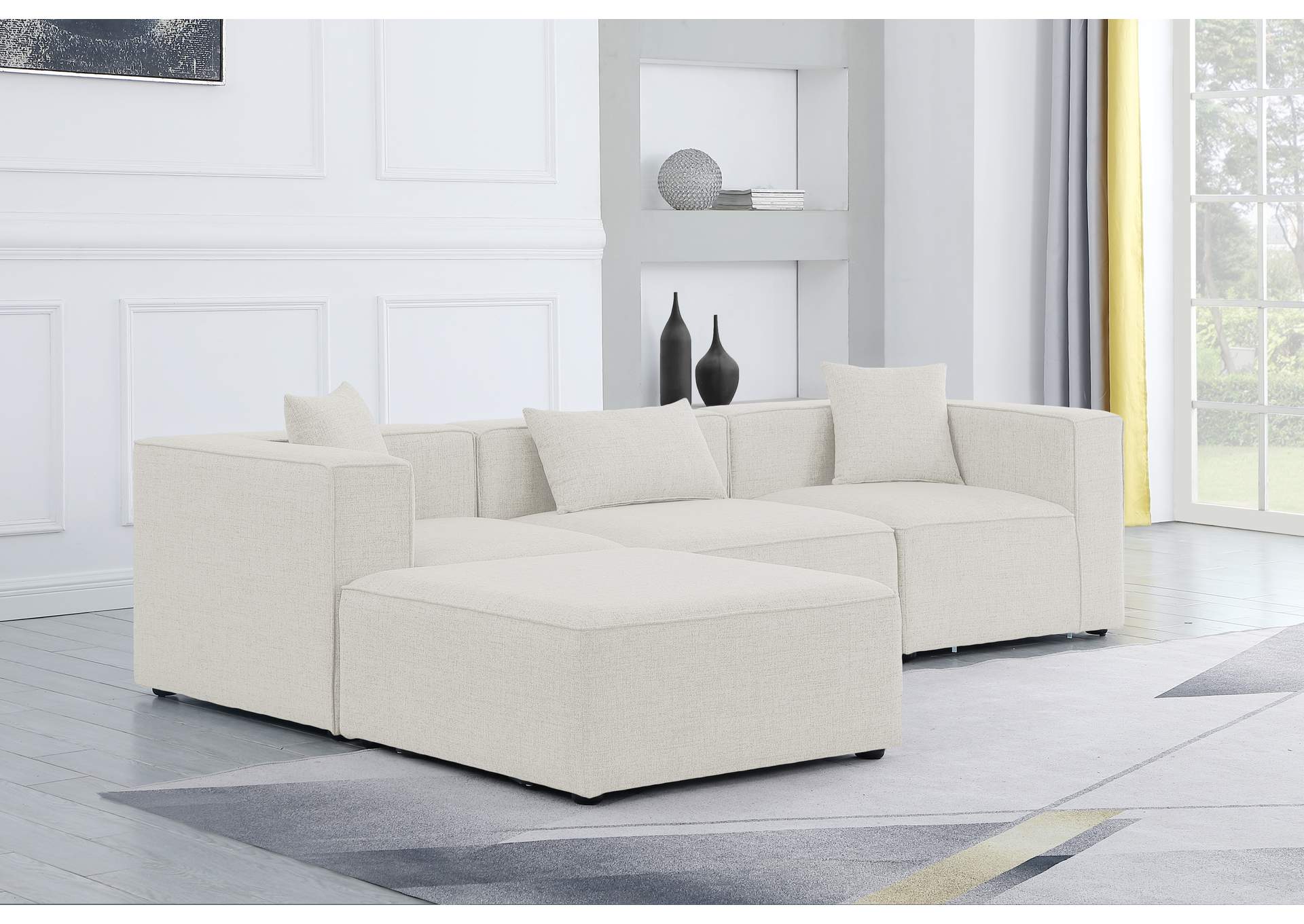 Cube Cream Durable Linen Textured Modular Sectional,Meridian Furniture