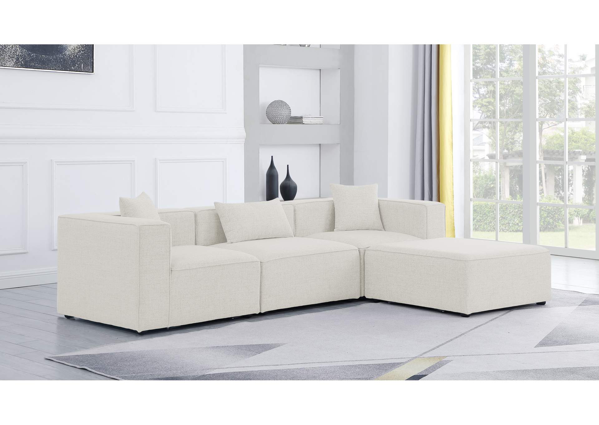 Cube Cream Durable Linen Textured Modular Sectional,Meridian Furniture