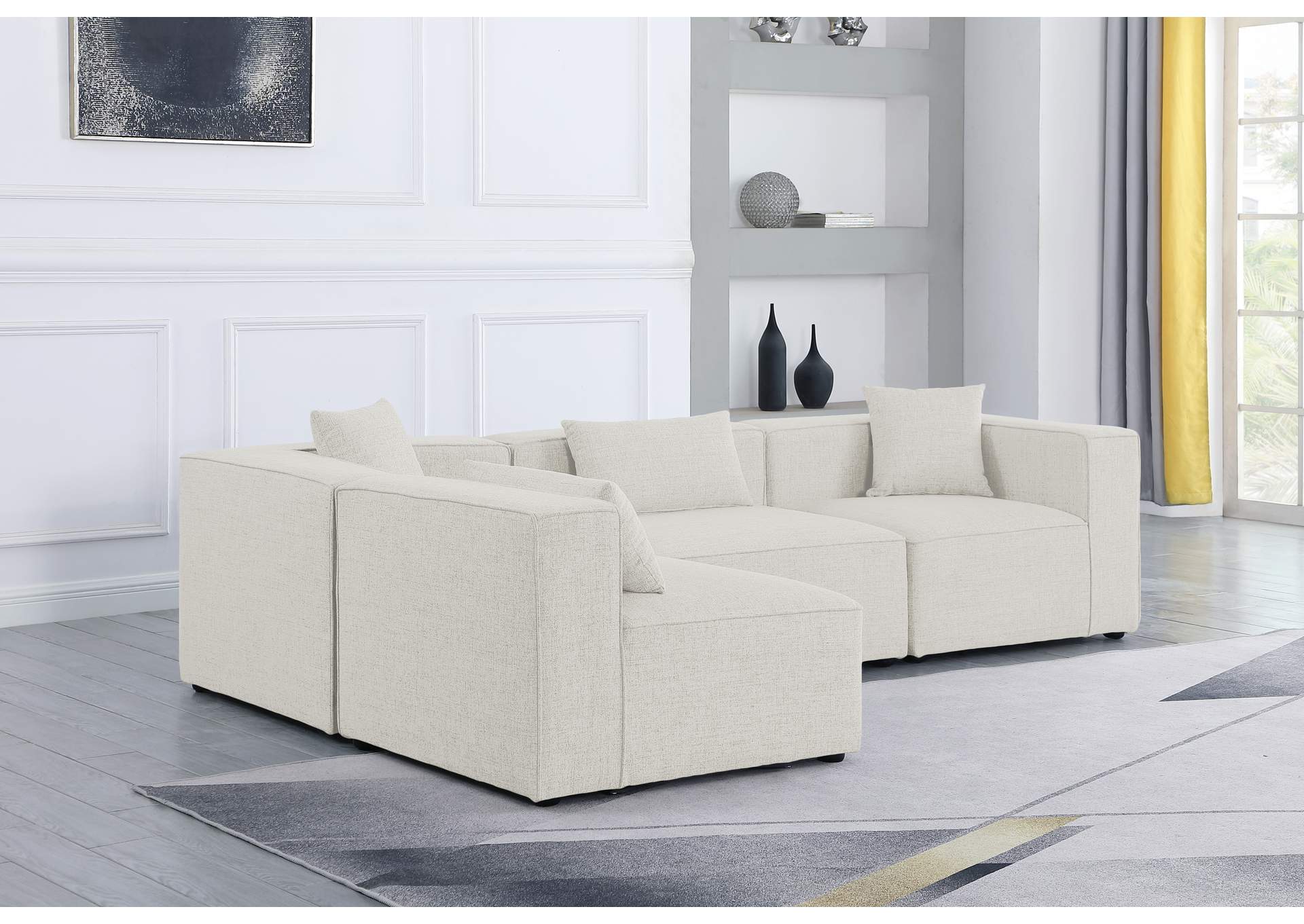 Cube Cream Durable Linen Textured Modular Sectional,Meridian Furniture