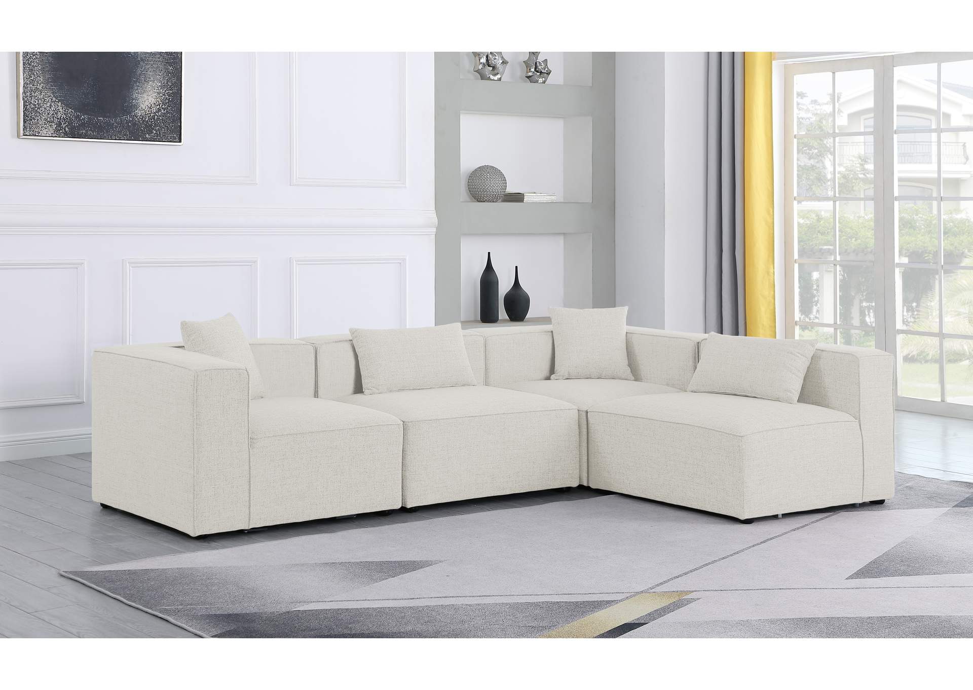 Cube Cream Durable Linen Textured Modular Sectional,Meridian Furniture