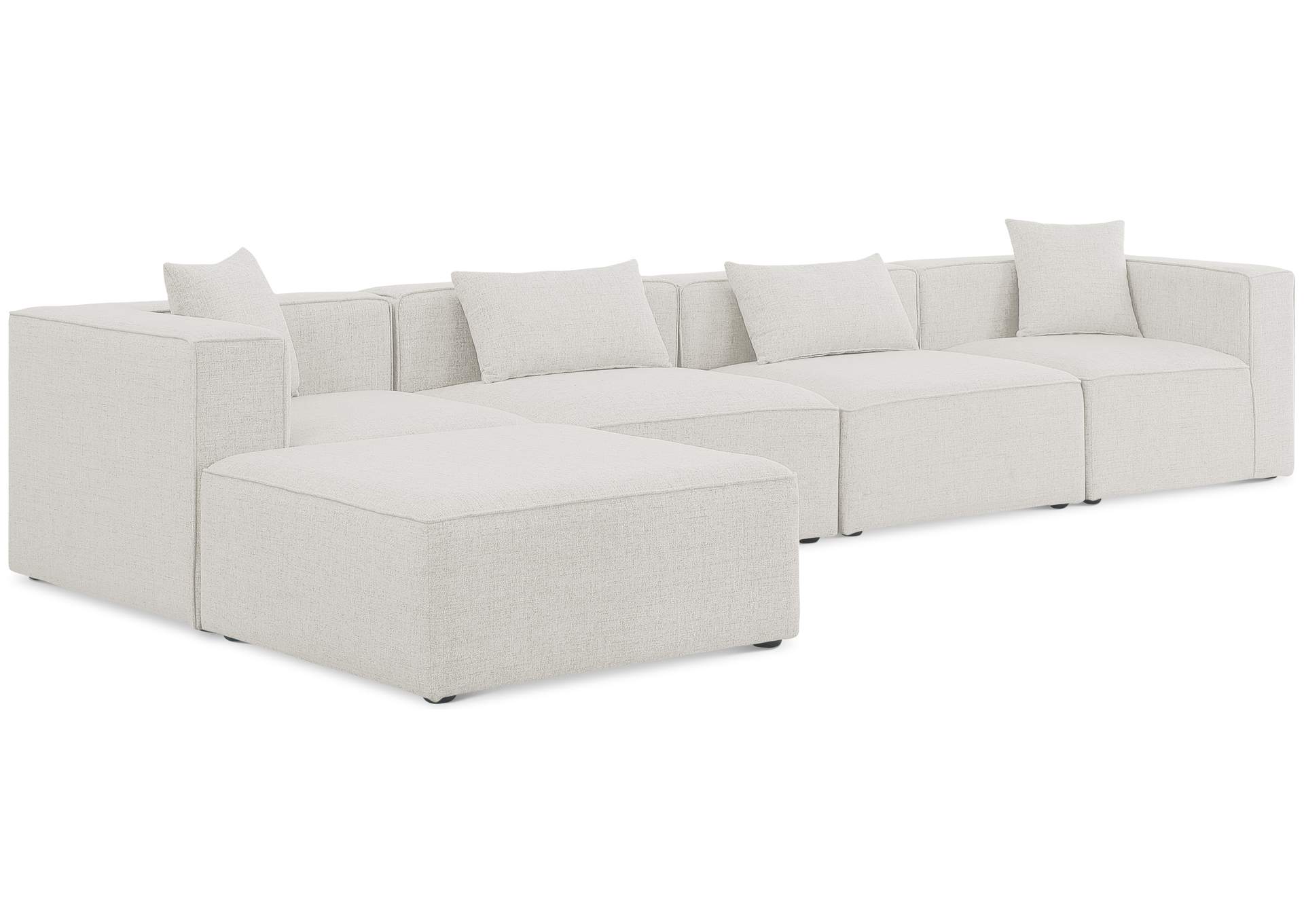 Cube Cream Durable Linen Textured Modular Sectional,Meridian Furniture