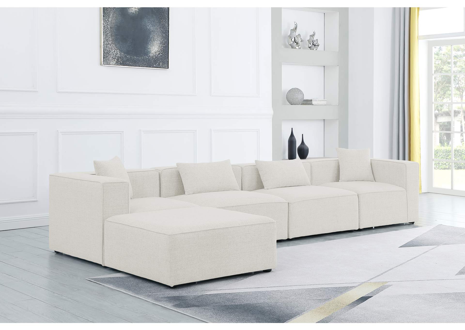 Cube Cream Durable Linen Textured Modular Sectional,Meridian Furniture