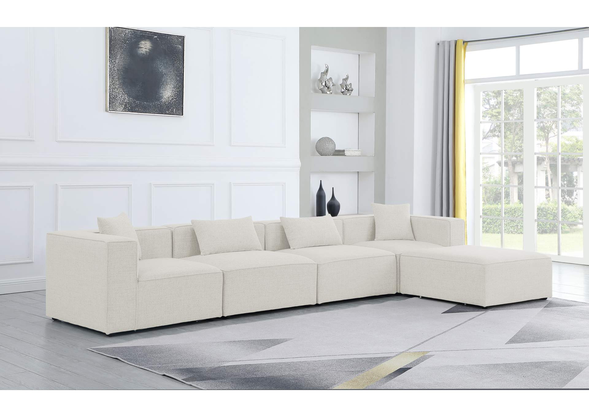 Cube Cream Durable Linen Textured Modular Sectional,Meridian Furniture