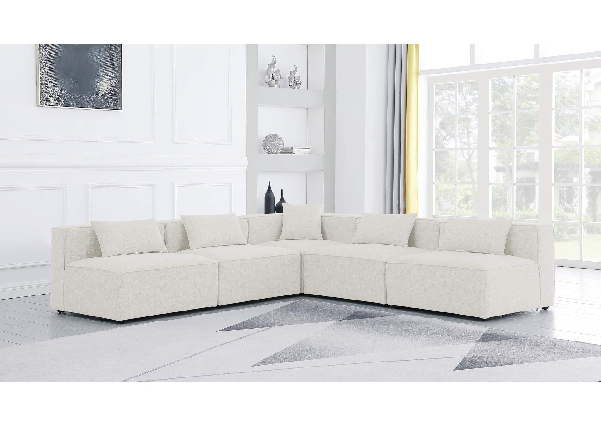 Cube Cream Durable Linen Textured Modular Sectional,Meridian Furniture